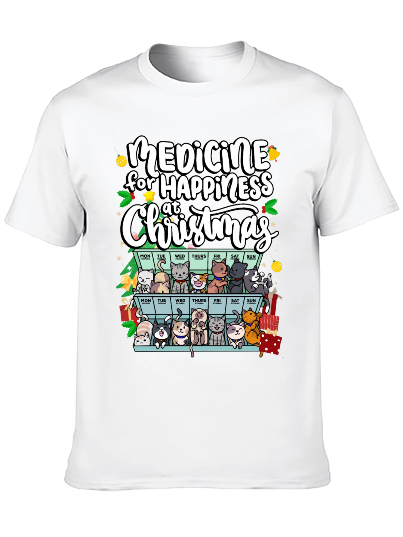 Medicine for Happiness Christmas Cat Lover T-Shirt