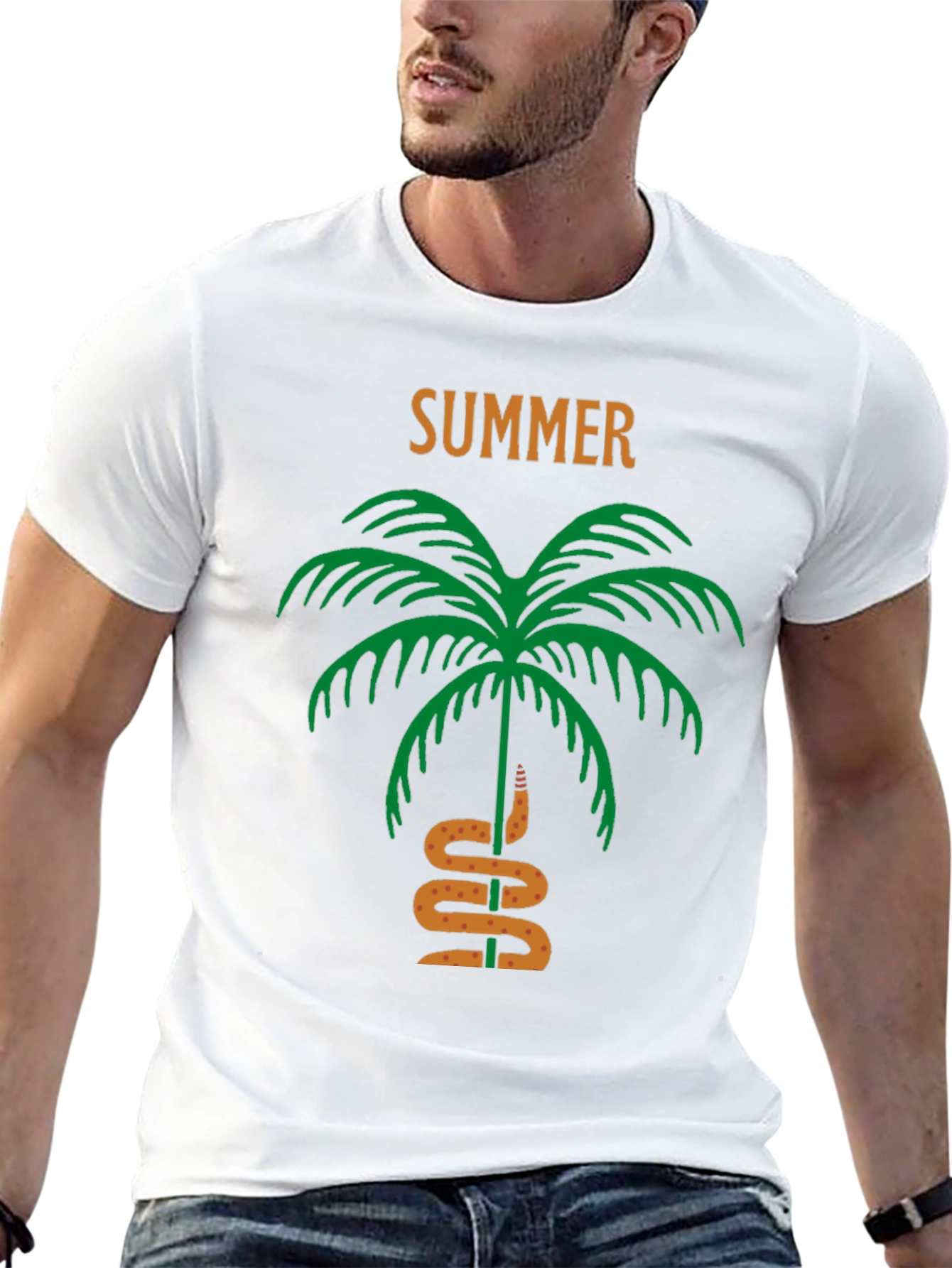 Summer Palm Tree & Snake Black T-Shirt