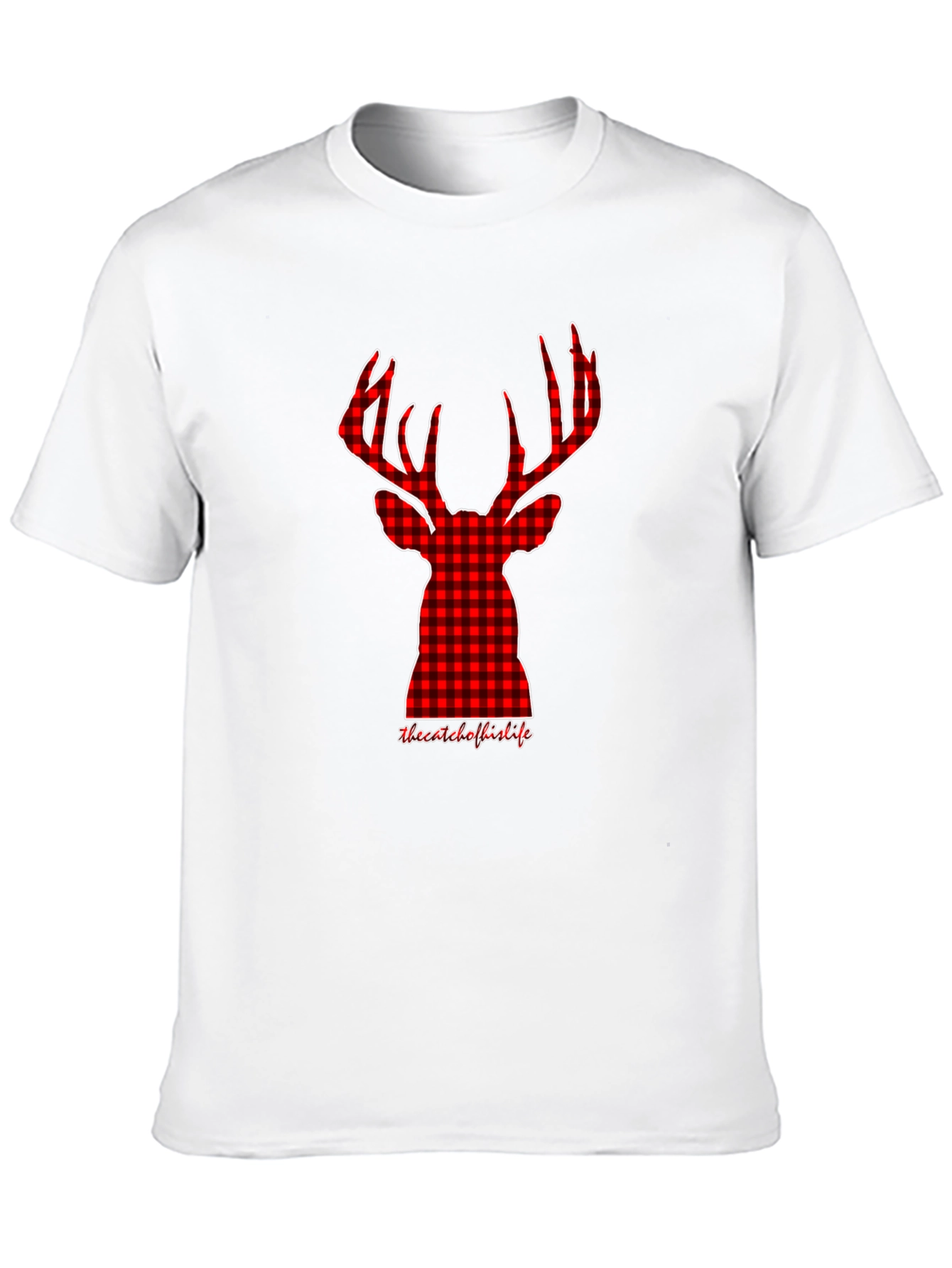 Red Plaid Deer Head Graphic Tee