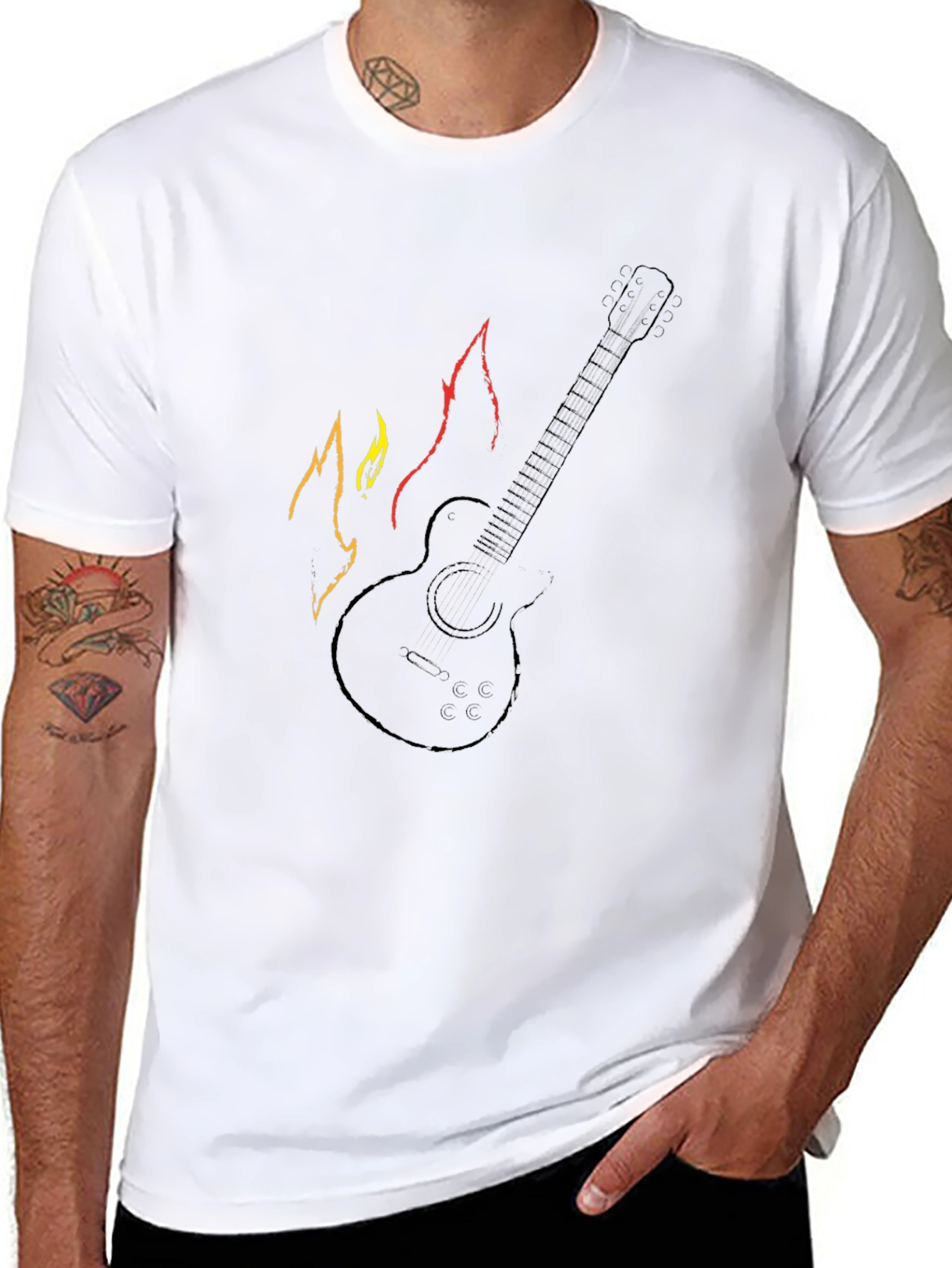 Guitar with Flames Graphic Tee - Black