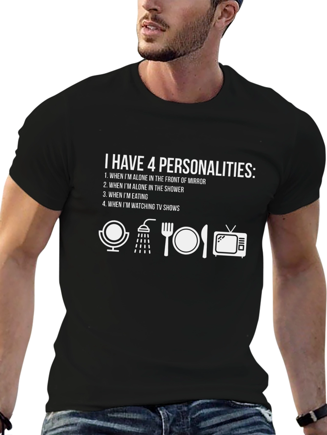 4 Personalities Funny Graphic Tee - Black