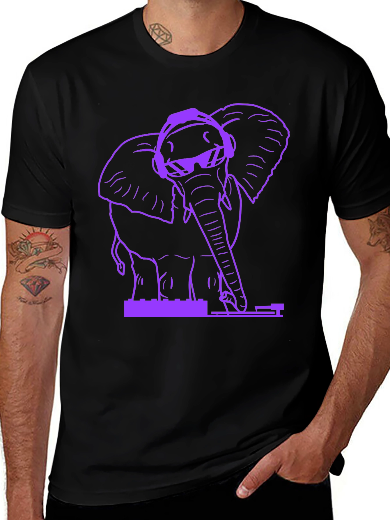 DJ Elephant Graphic T-Shirt - Black