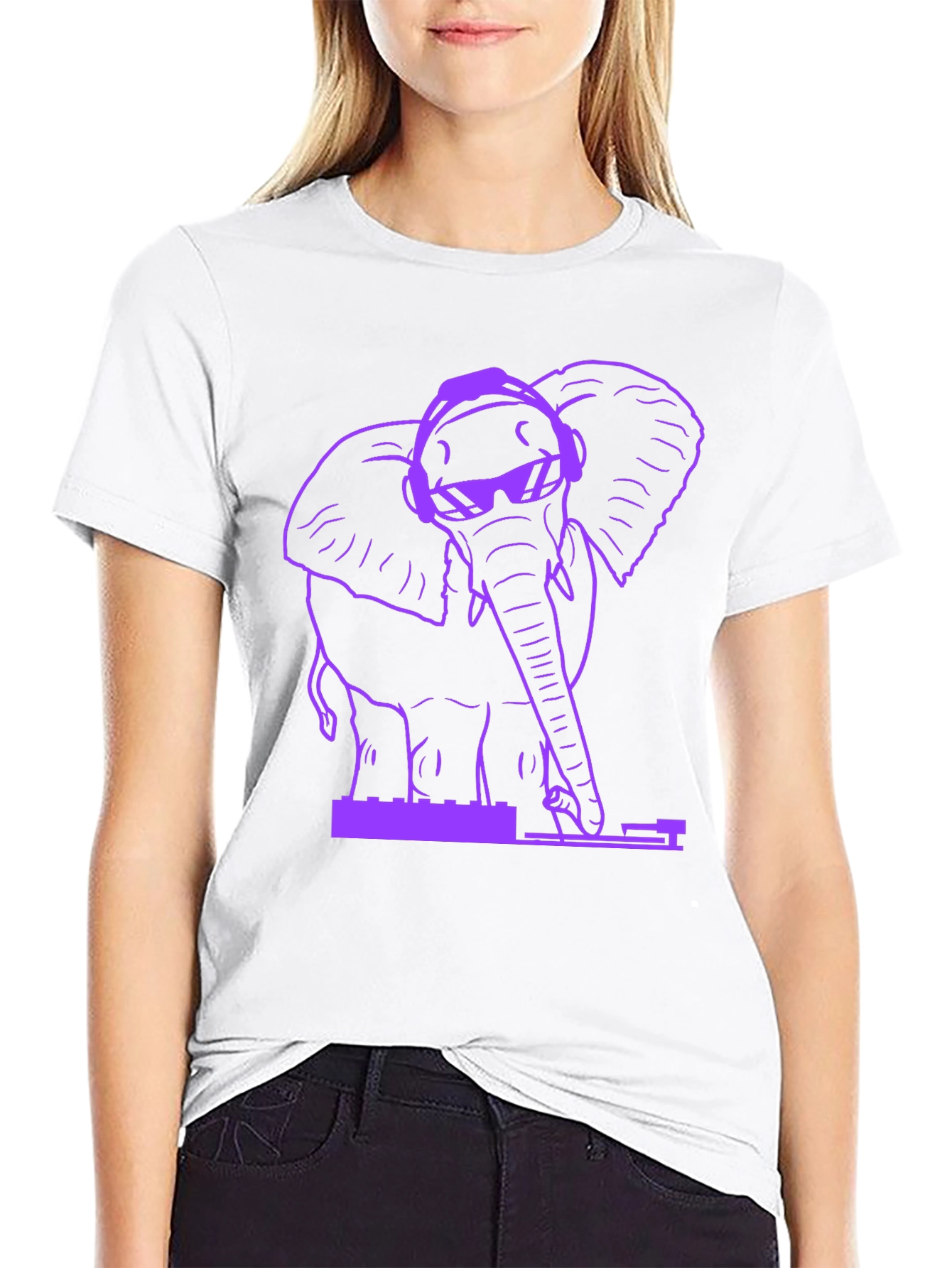 DJ Elephant Graphic T-Shirt - Black