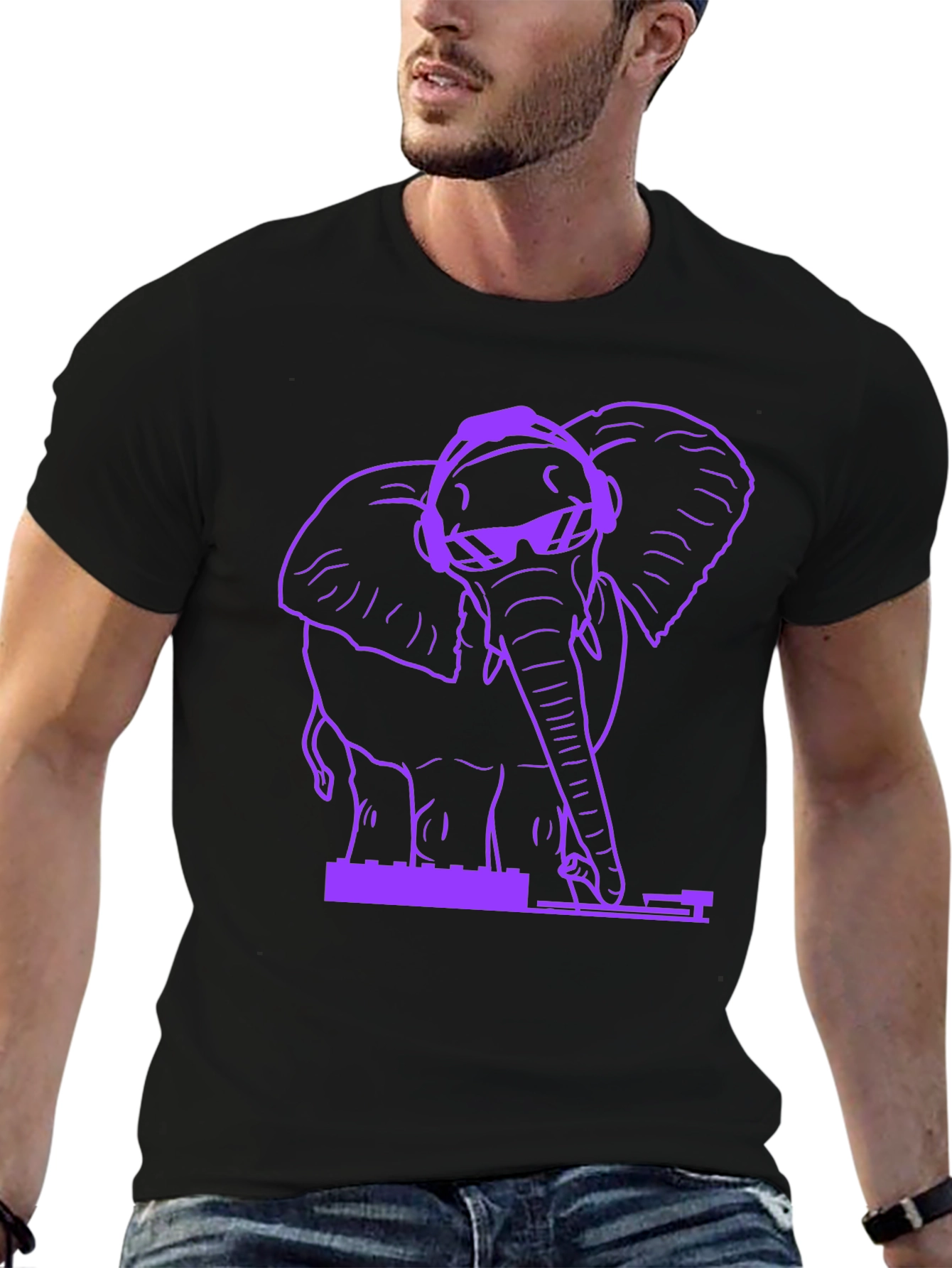 DJ Elephant Graphic T-Shirt - Black