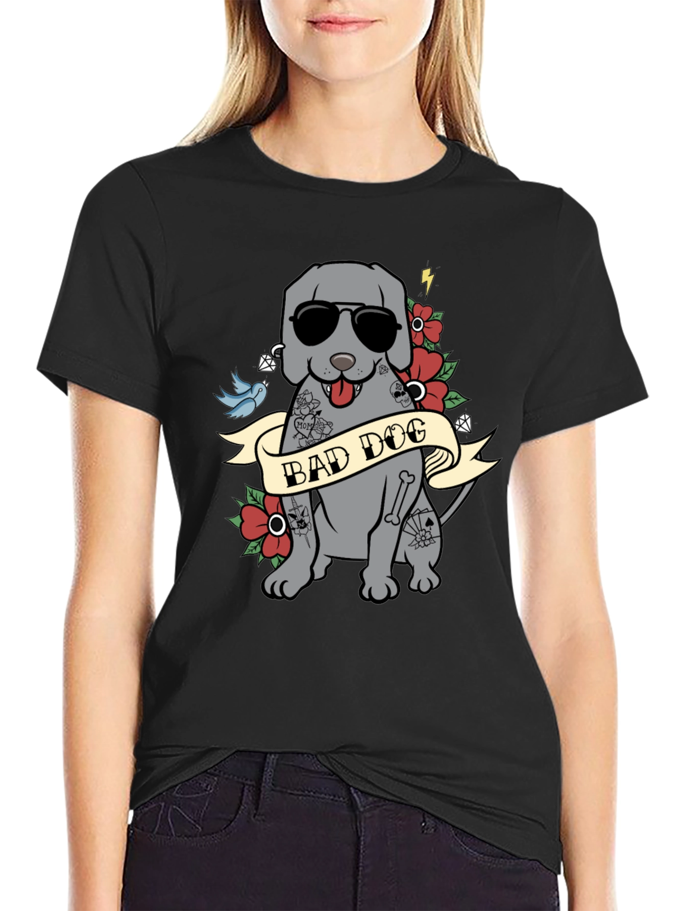 Bad Dog Tattoo Style T-Shirt - Mens Graphic Tee