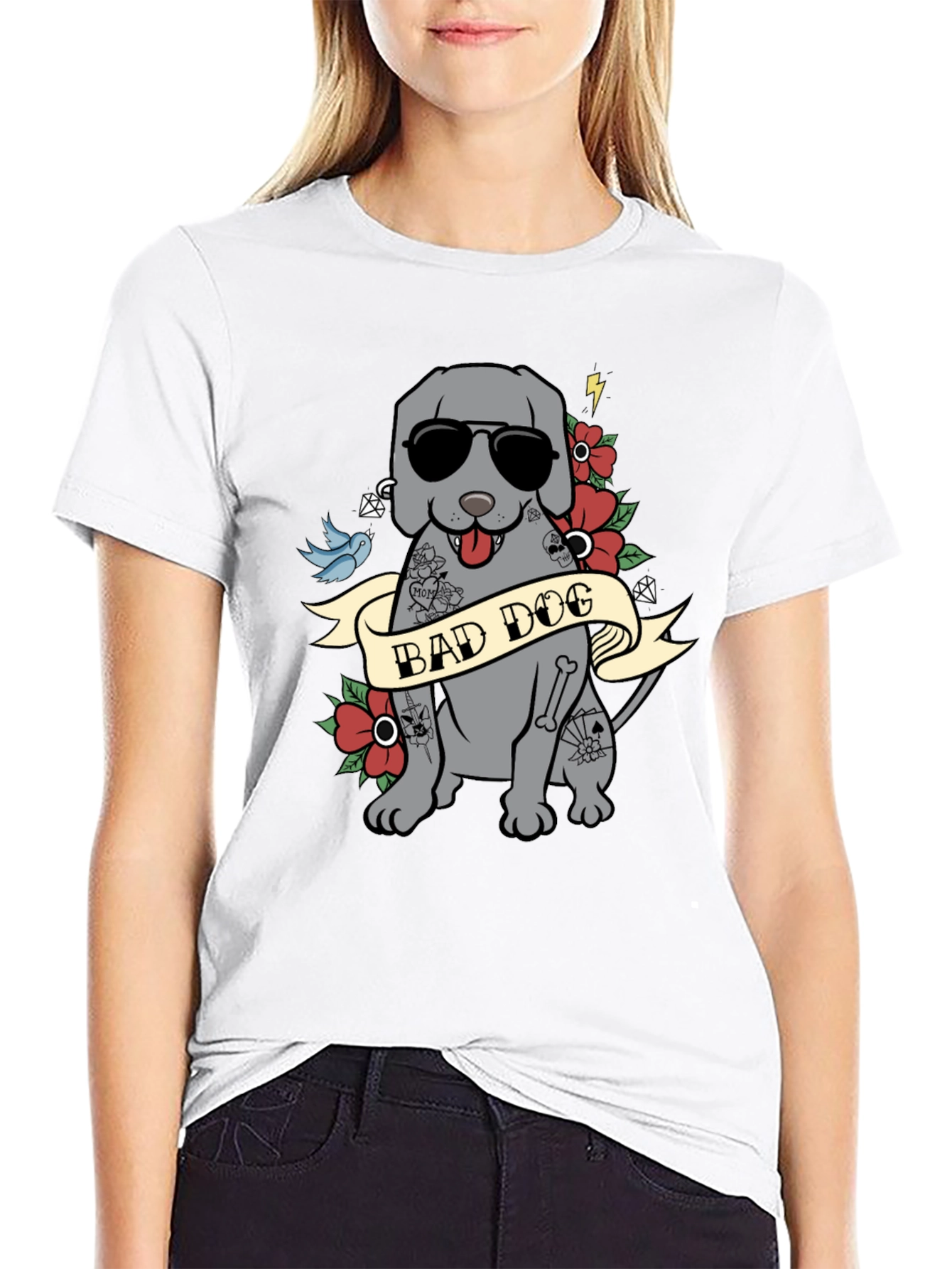 Bad Dog Tattoo Style T-Shirt - Mens Graphic Tee