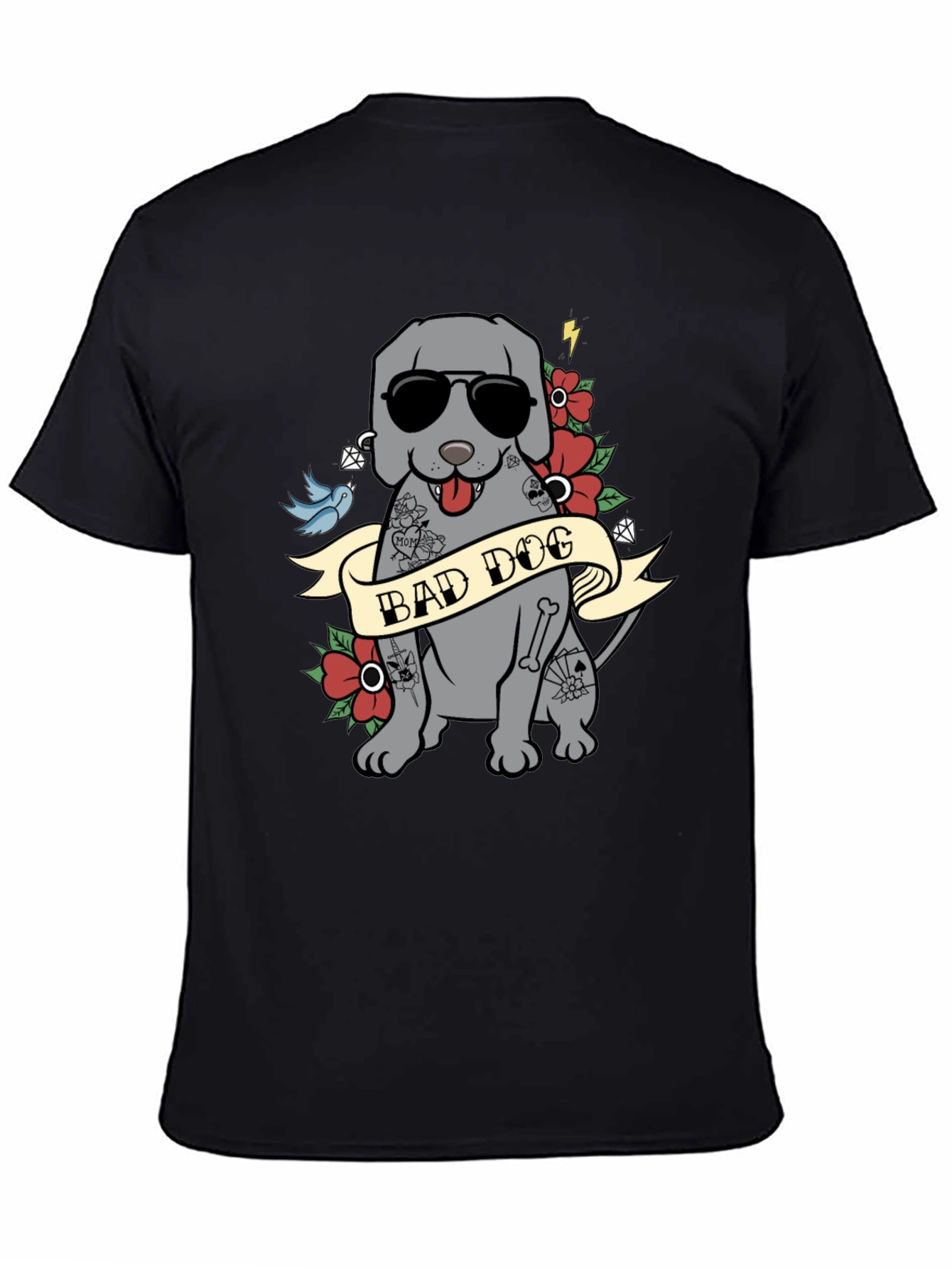 Bad Dog Tattoo Style T-Shirt - Mens Graphic Tee