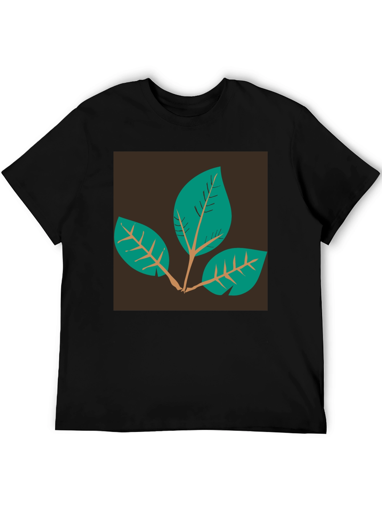 Leaf Motif Black T-Shirt