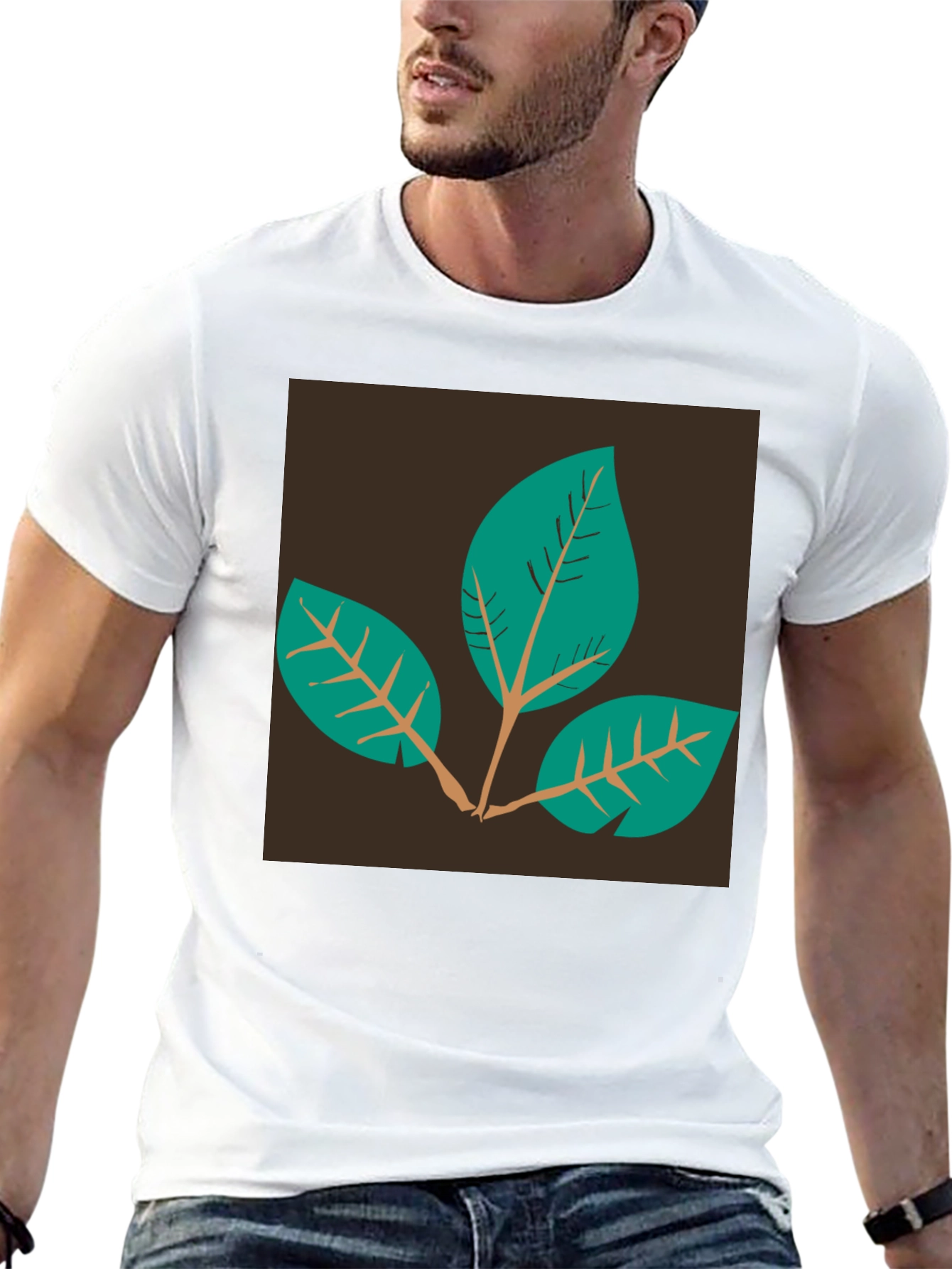 Leaf Motif Black T-Shirt