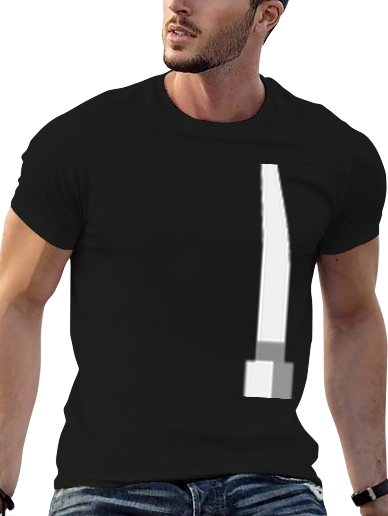 Modern Black T-Shirt with Abstract White Blade Graphic