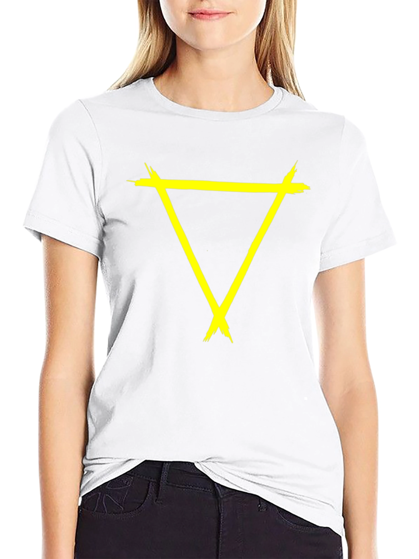 Edgy Yellow Triangle Graphic Black T-Shirt