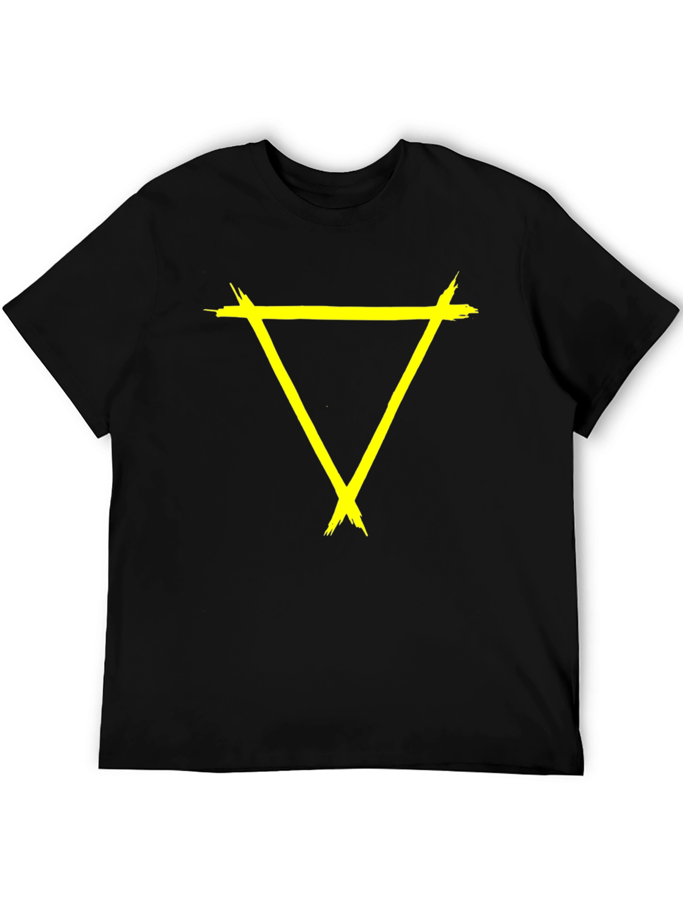 Edgy Yellow Triangle Graphic Black T-Shirt