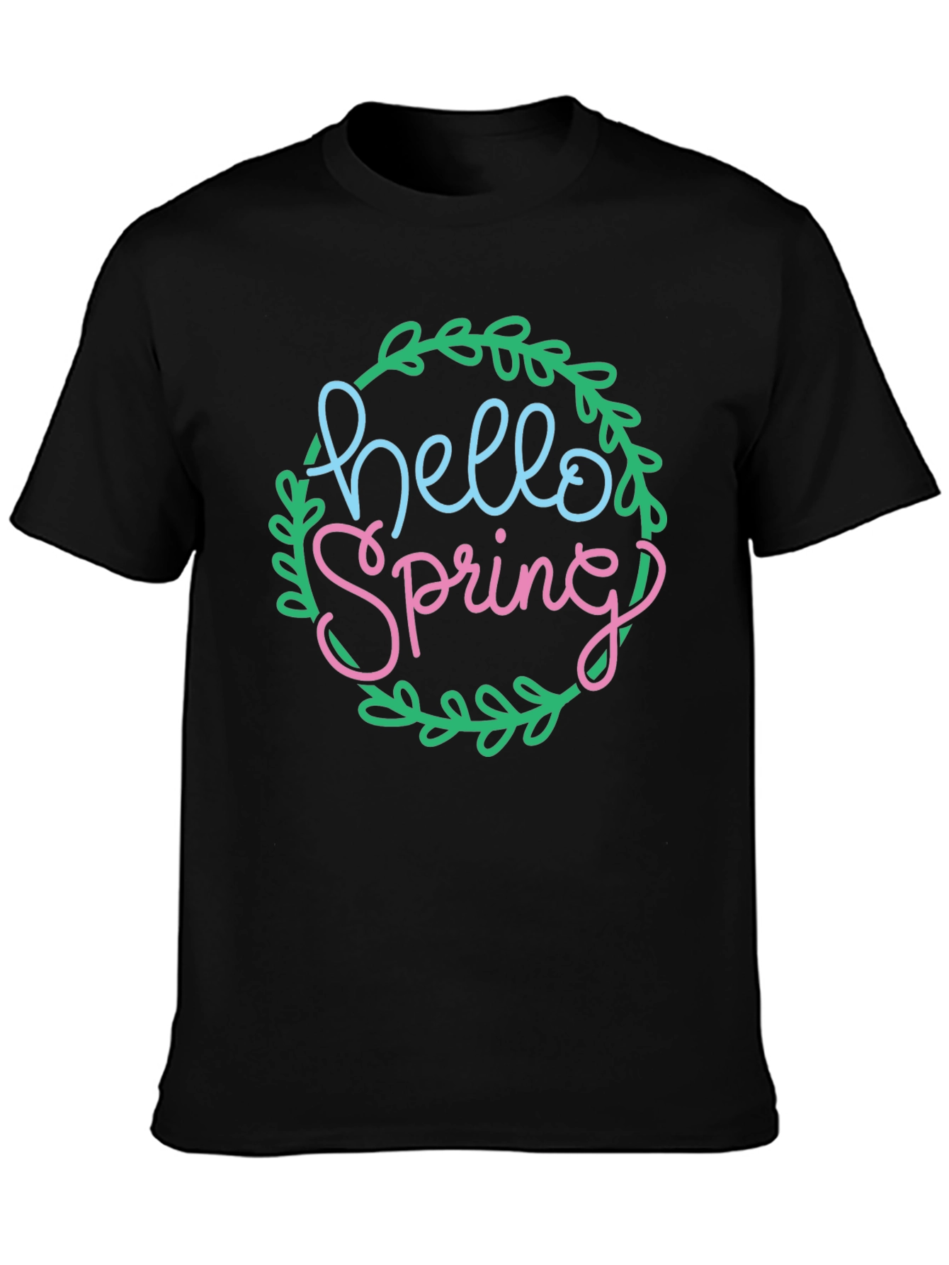 Hello Spring T-Shirt - Black Crew Neck Tee