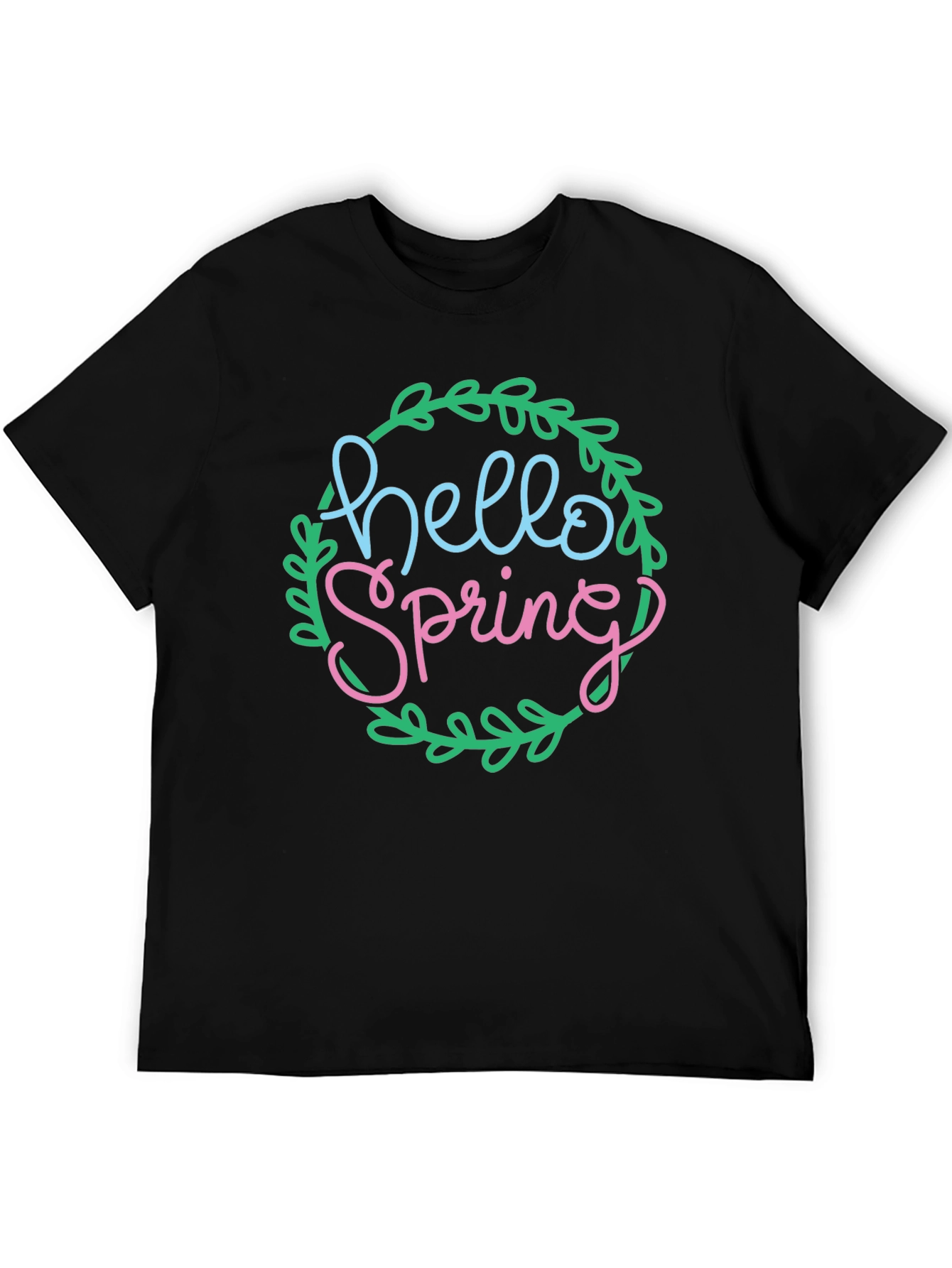 Hello Spring T-Shirt - Black Crew Neck Tee