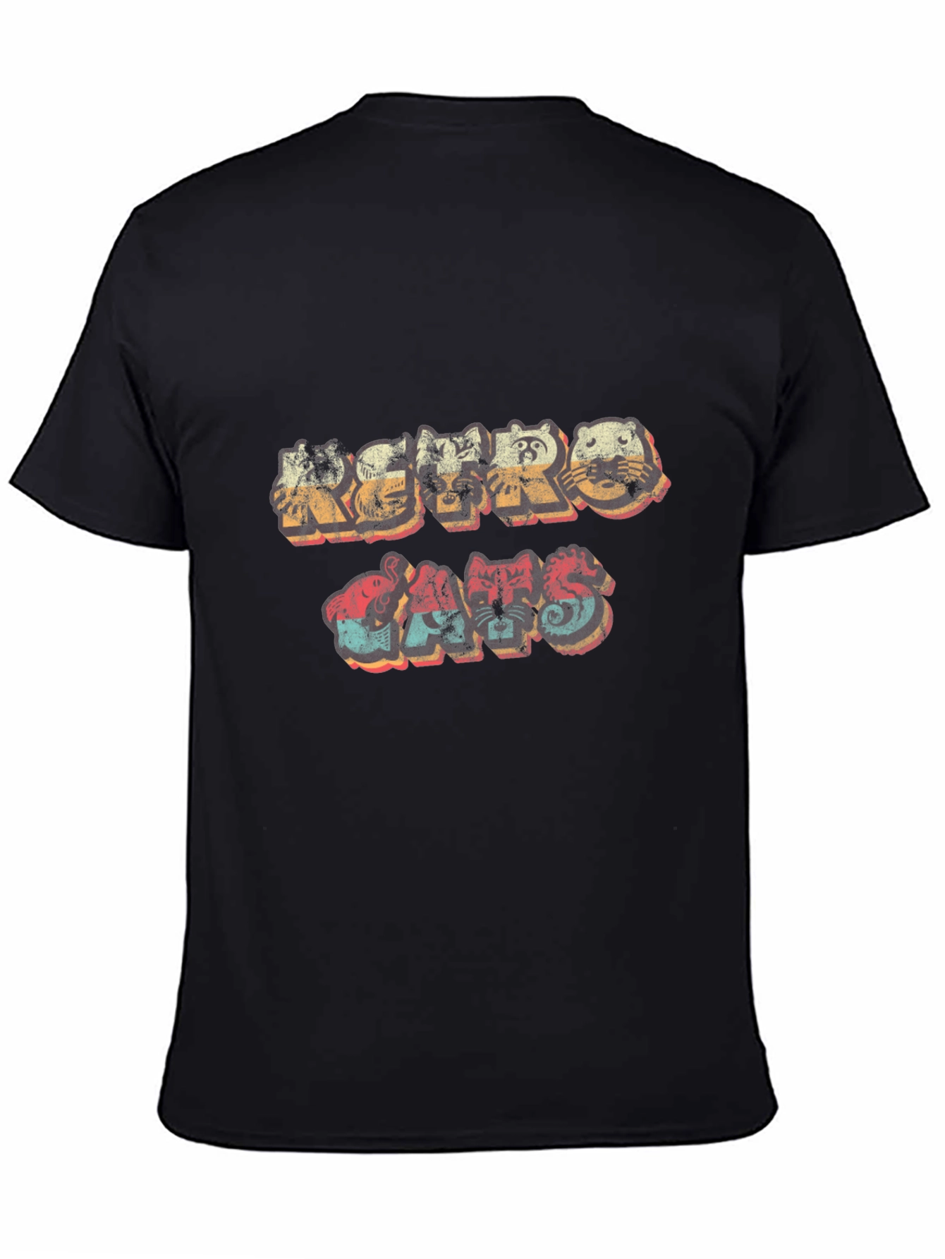 Retro Animal Graphic Print Black T-Shirt