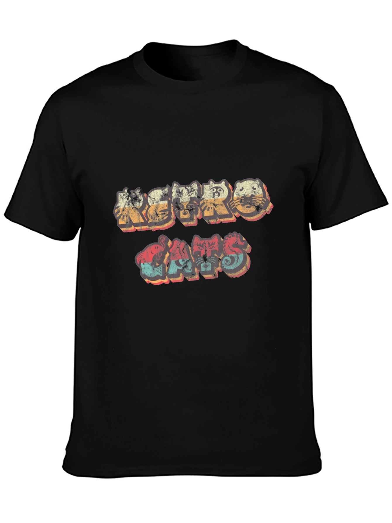 Retro Animal Graphic Print Black T-Shirt
