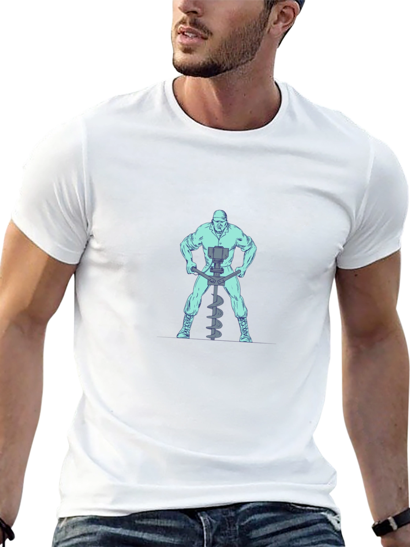 Man With Auger T-Shirt - Black