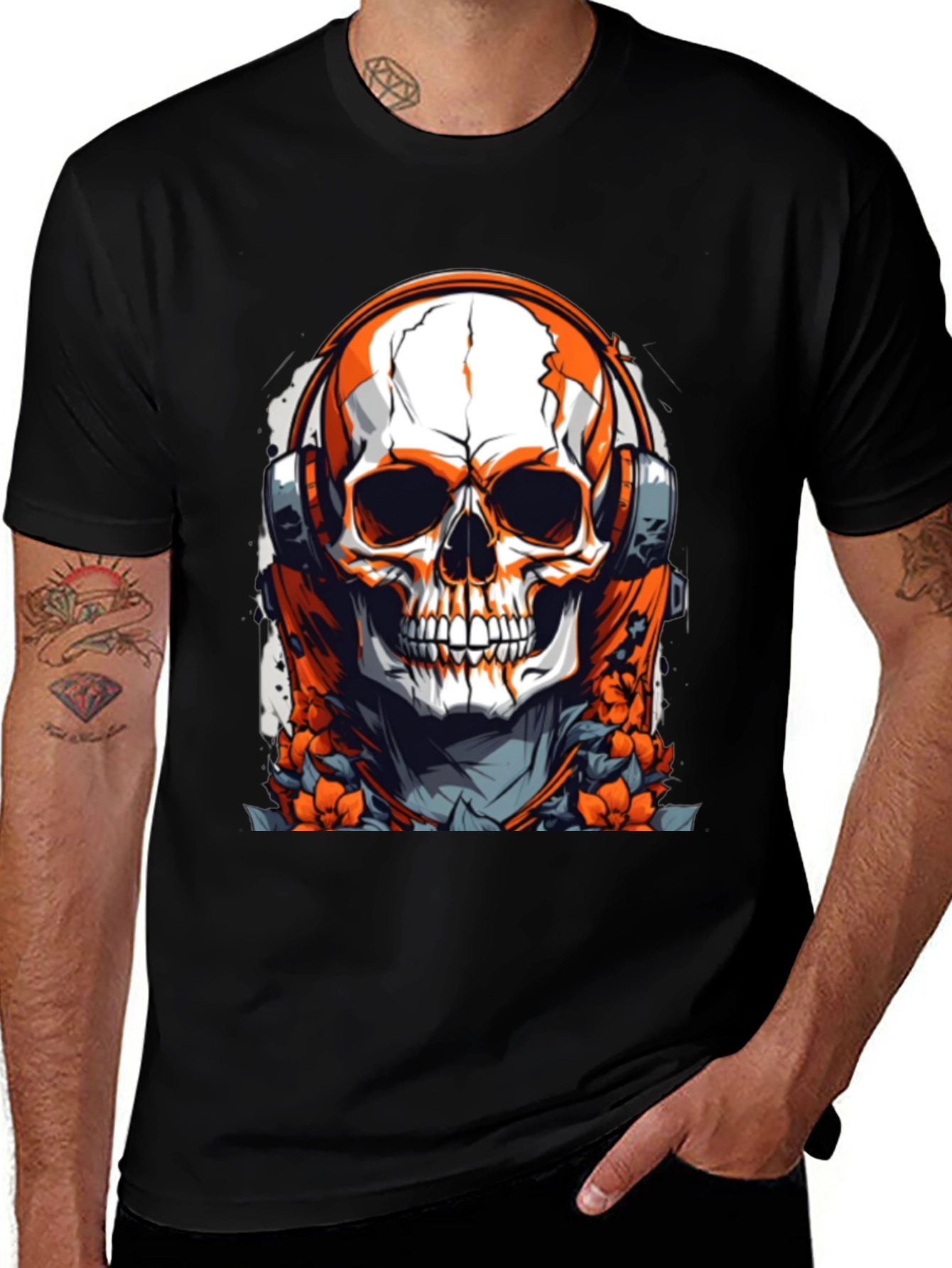 Skull & Headphones Graphic Black T-Shirt