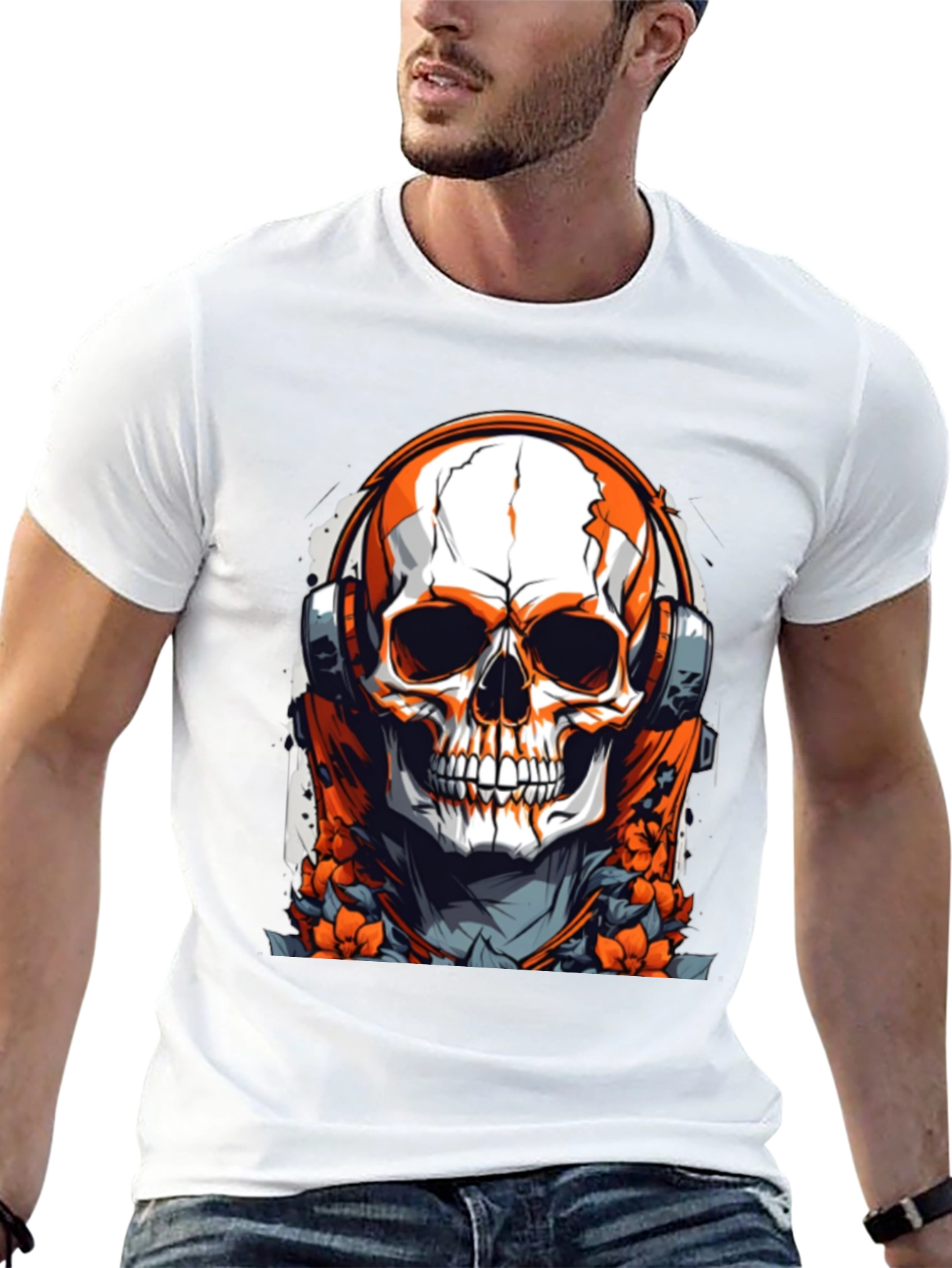 Skull & Headphones Graphic Black T-Shirt