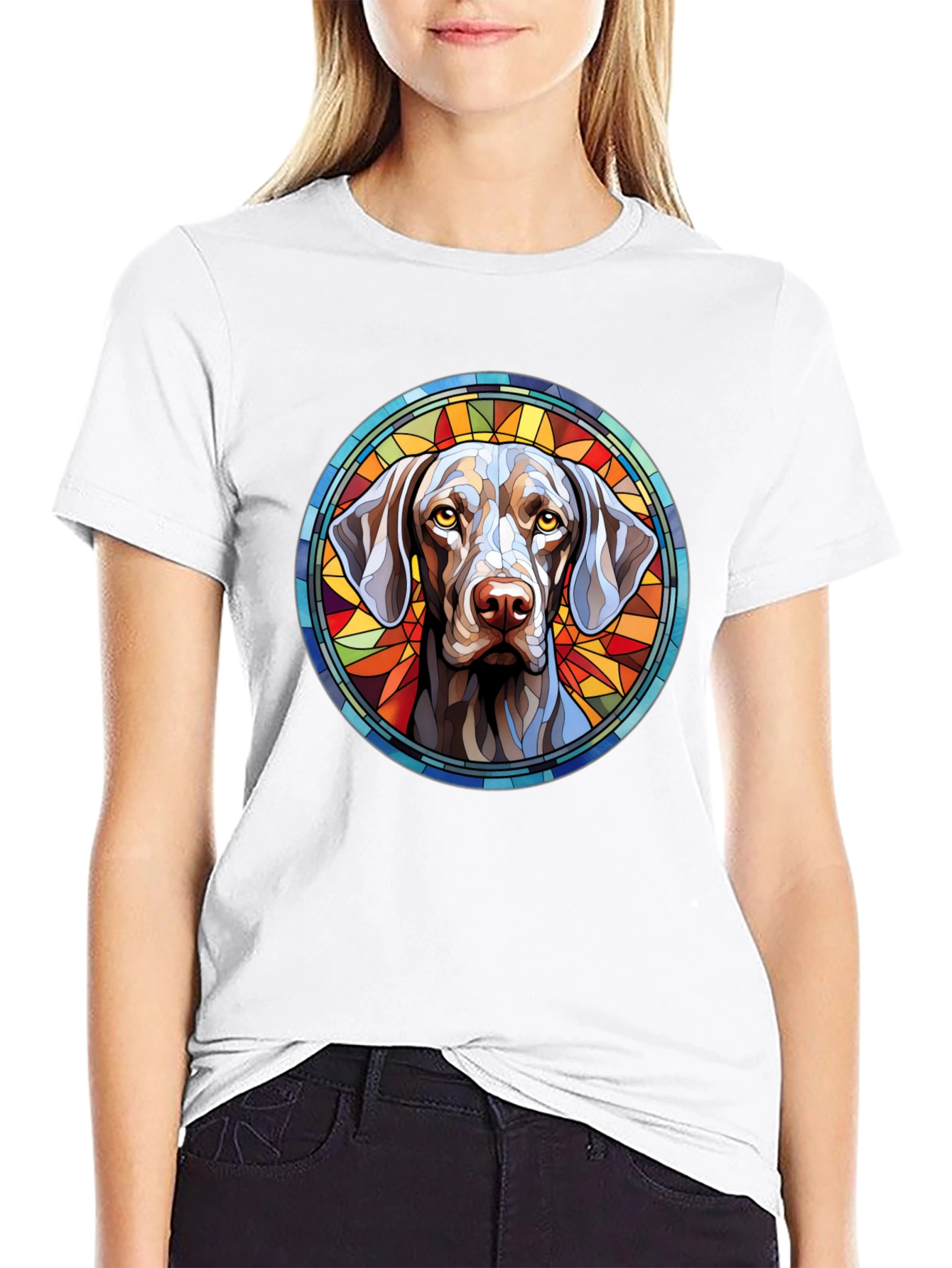 Dog Portrait Stained Glass Style Graphic Tee