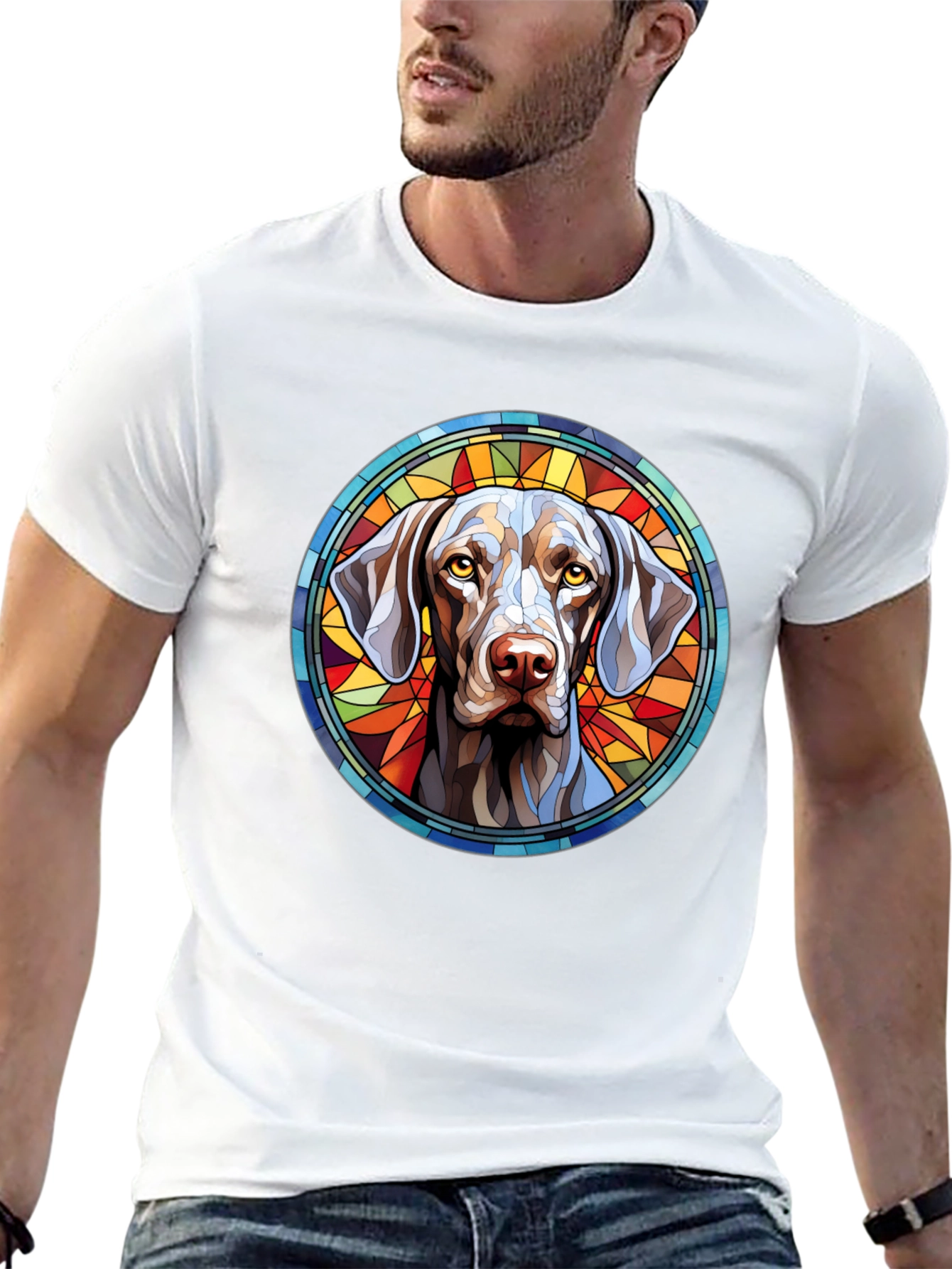 Dog Portrait Stained Glass Style Graphic Tee