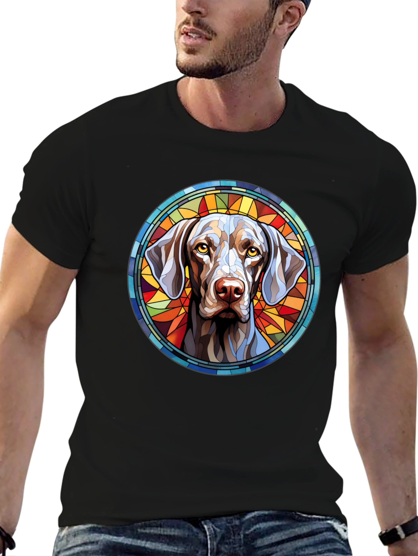 Dog Portrait Stained Glass Style Graphic Tee