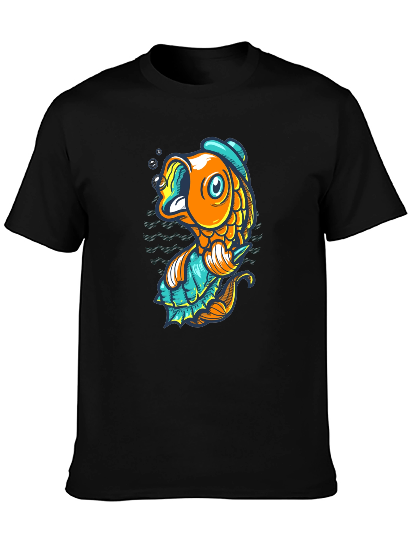 Black T-Shirt with Cartoon Fish Graphic