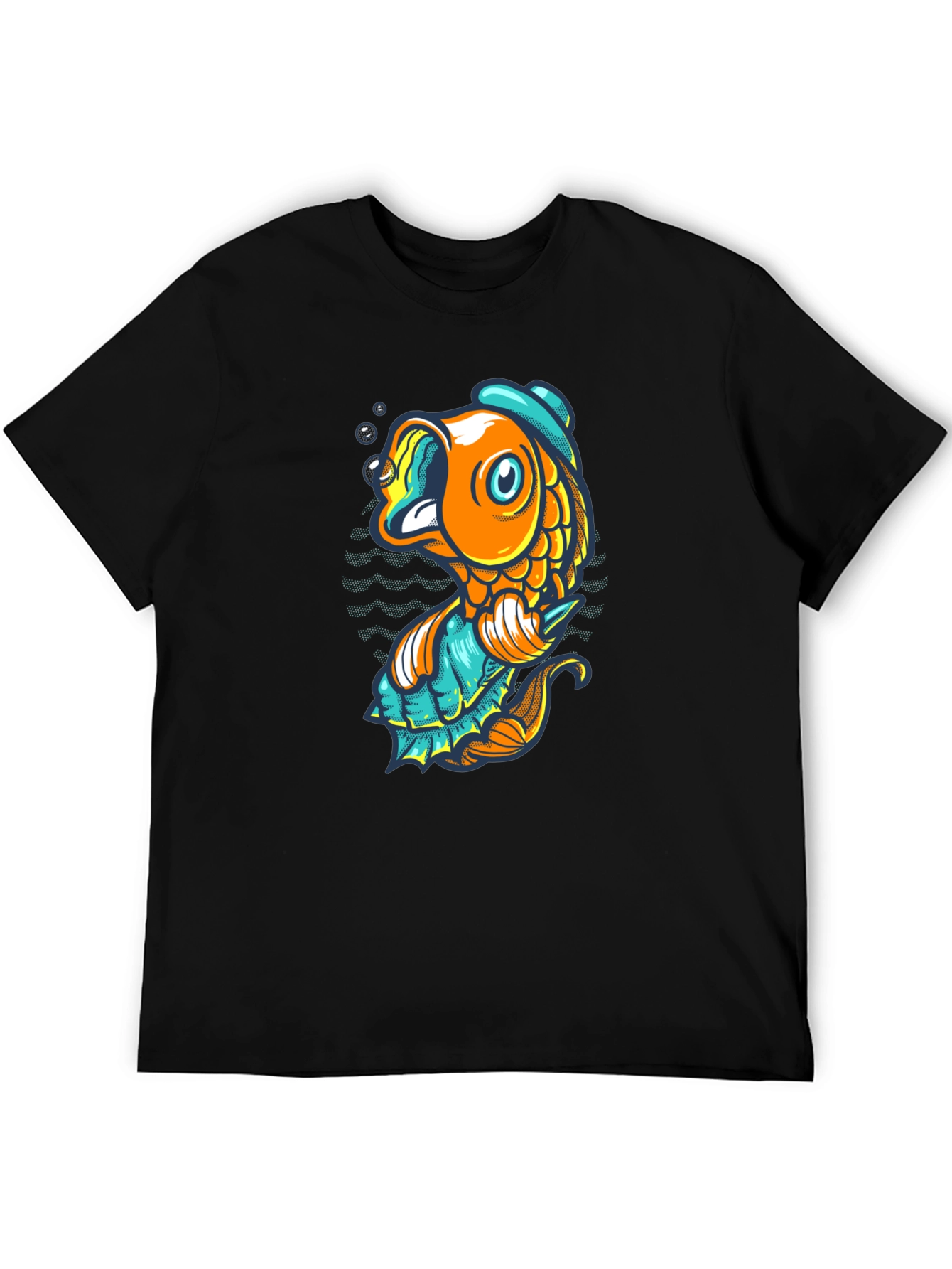 Black T-Shirt with Cartoon Fish Graphic