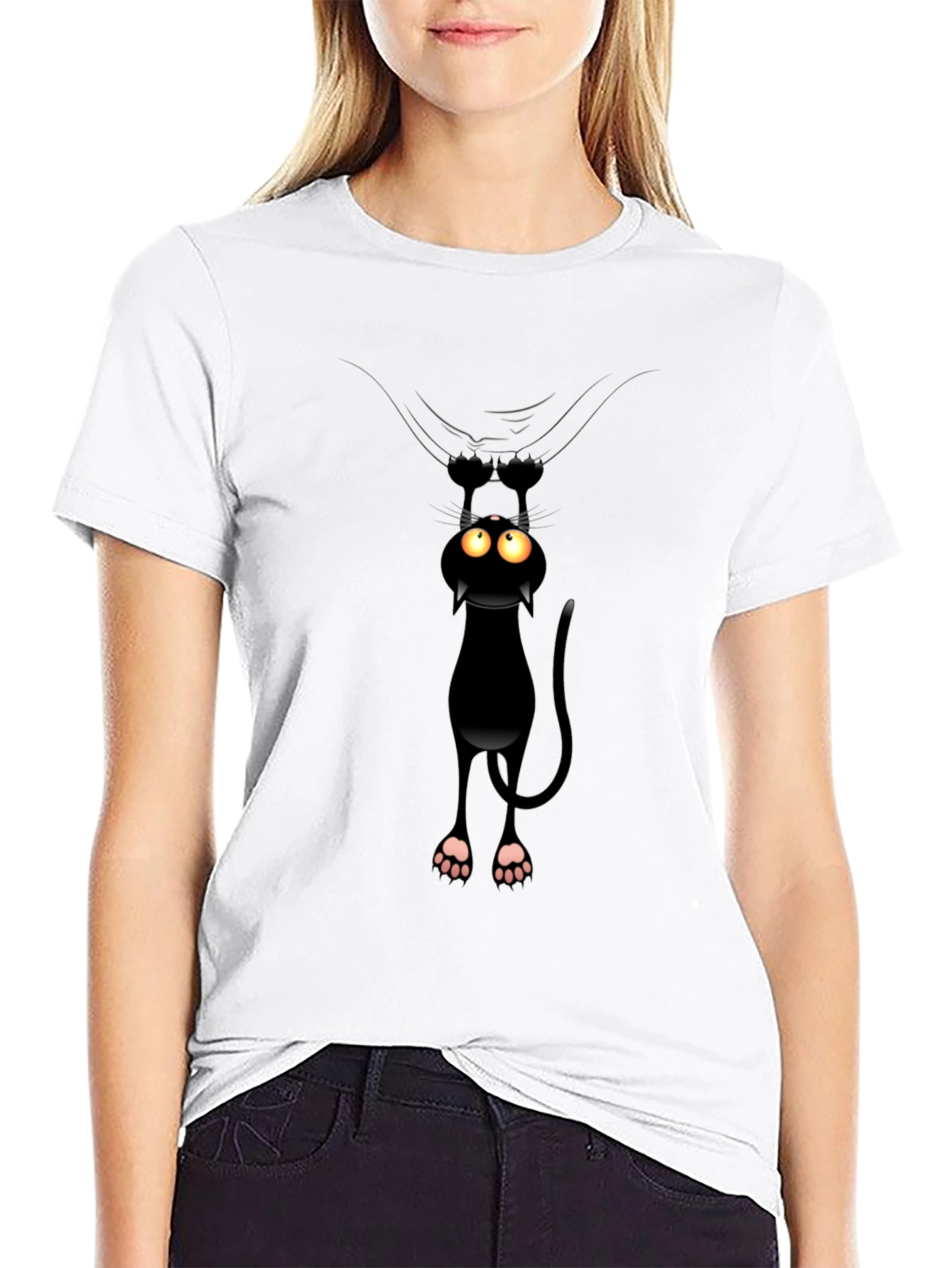 Funny Cat Hanging T-Shirt - Black Cotton Tee