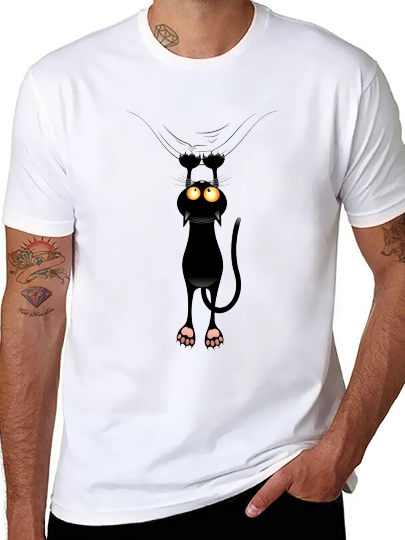Funny Cat Hanging T-Shirt - Black Cotton Tee