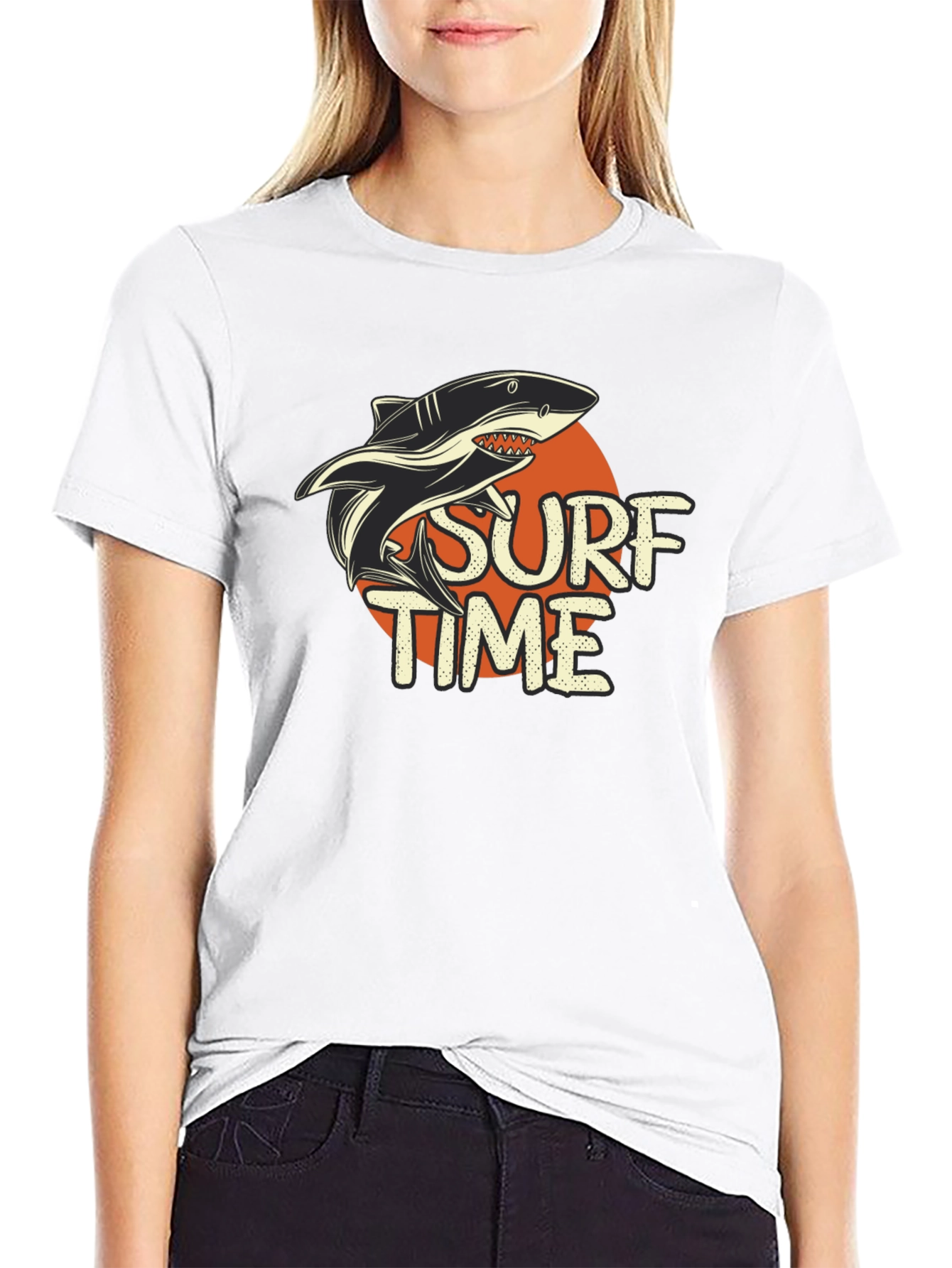 Surf Time Shark Graphic Tee - Black Cotton T-Shirt