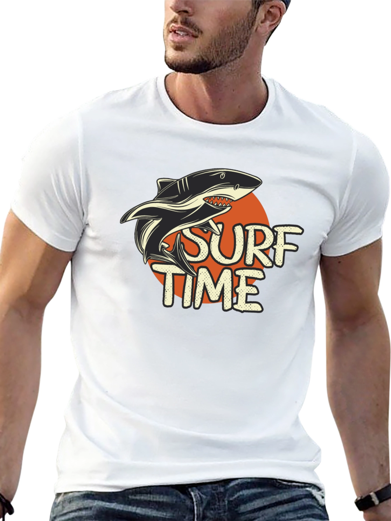 Surf Time Shark Graphic Tee - Black Cotton T-Shirt