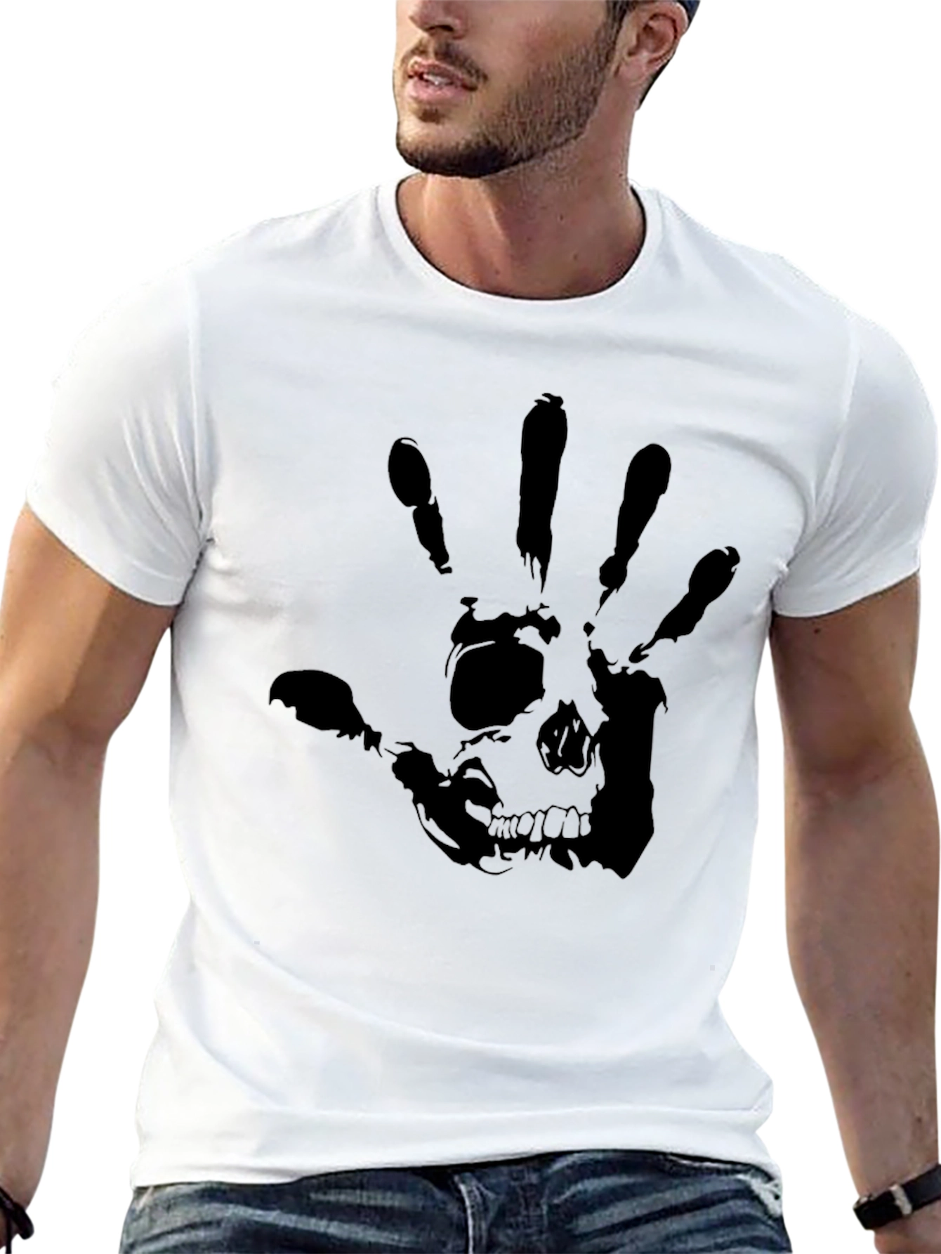 Skull Handprint Graphic Black T-Shirt