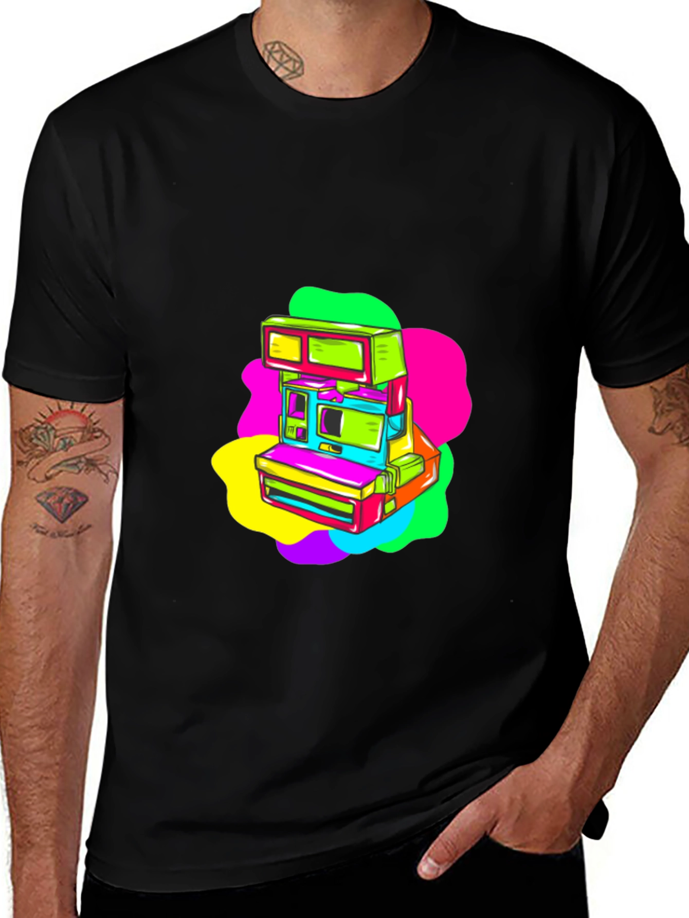 Retro Arcade Graphic Tee - Black Cotton T-Shirt
