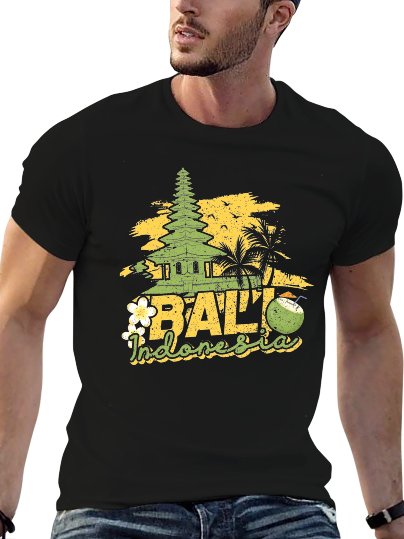 Bali Indonesia Graphic Print Black T-Shirt