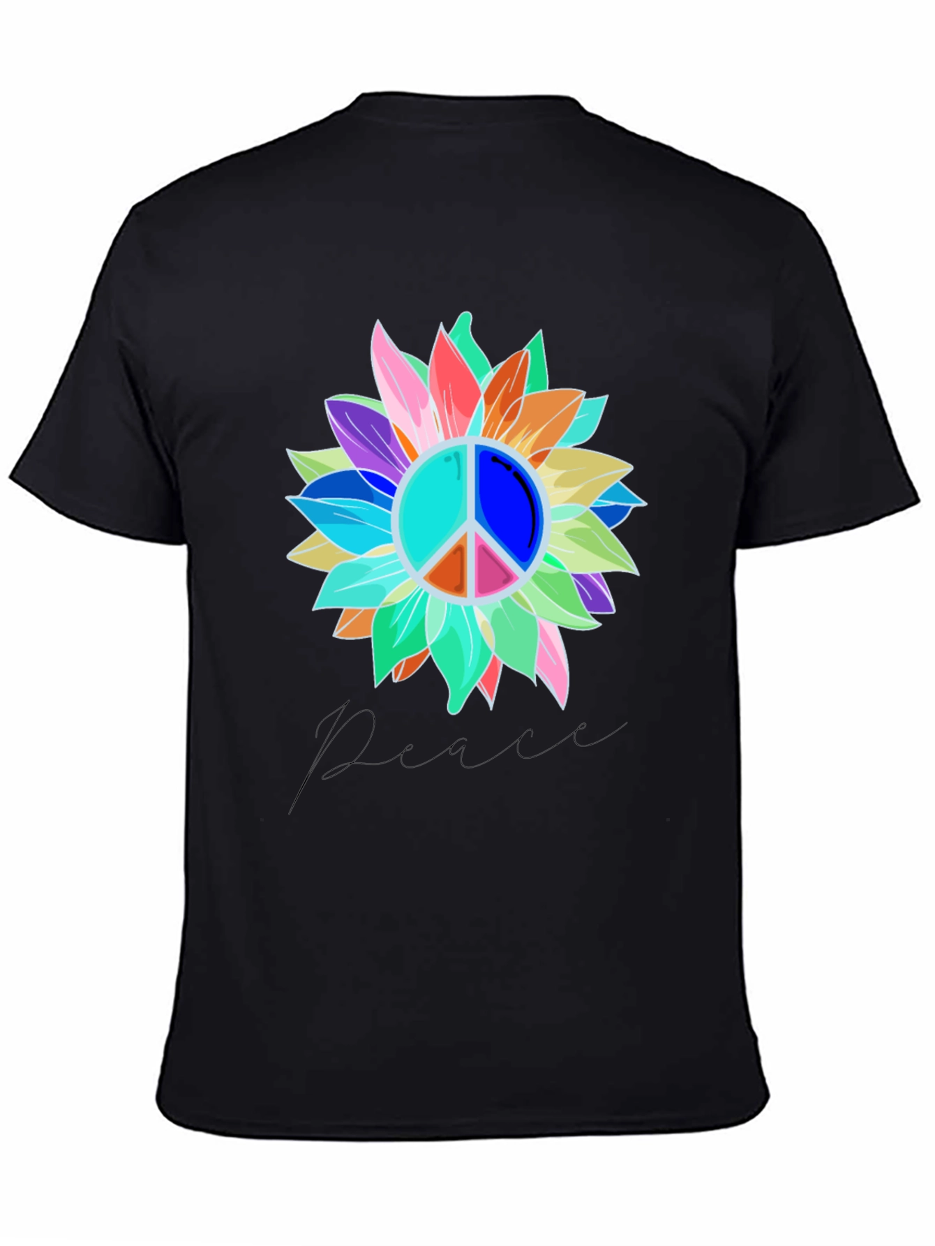 Peace Sign Sunflower Graphic Tee - Black
