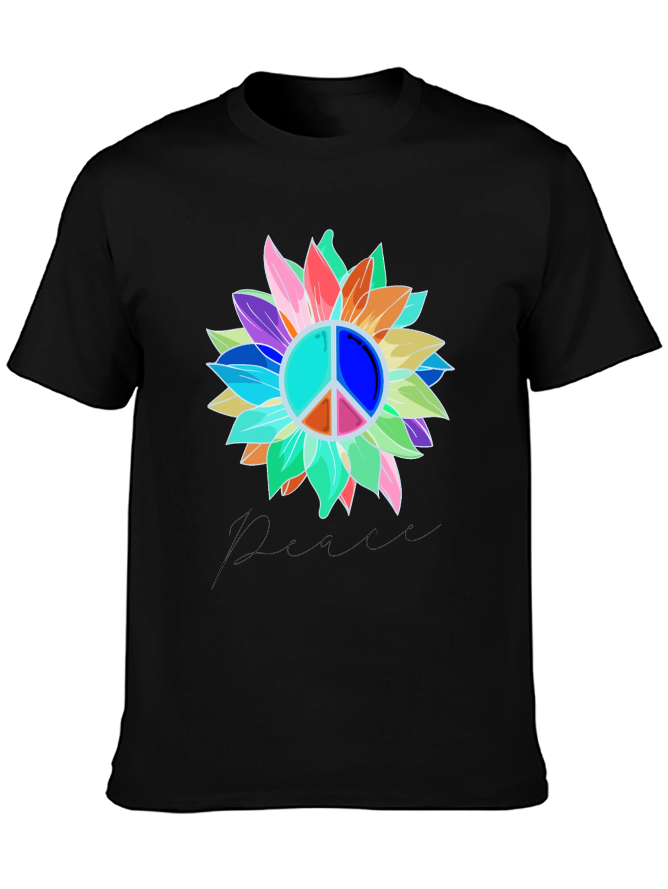 Peace Sign Sunflower Graphic Tee - Black