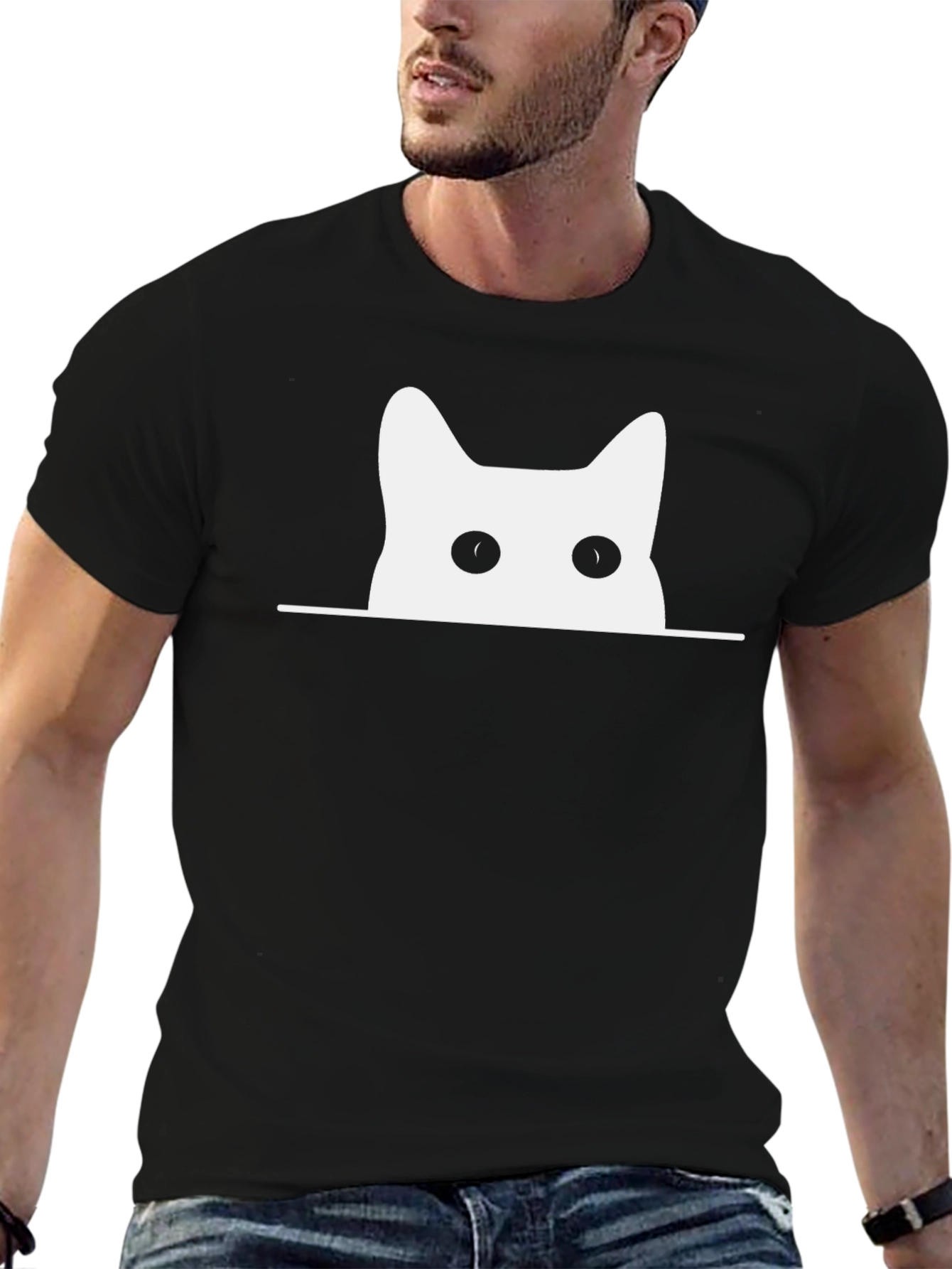 Peek-a-Boo Cat Graphic Tee - Soft Cotton Blend