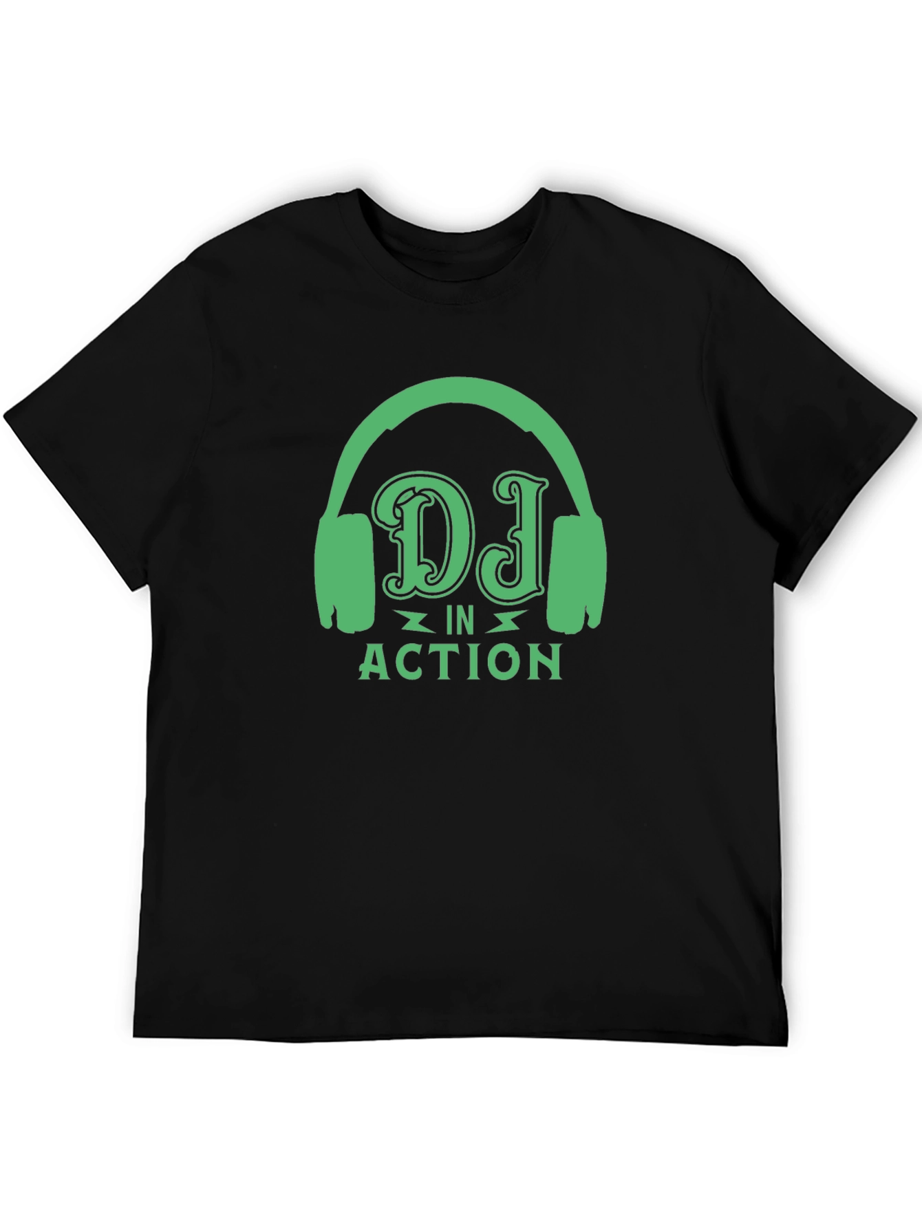DJ in Action Black T-Shirt with Headphone Design