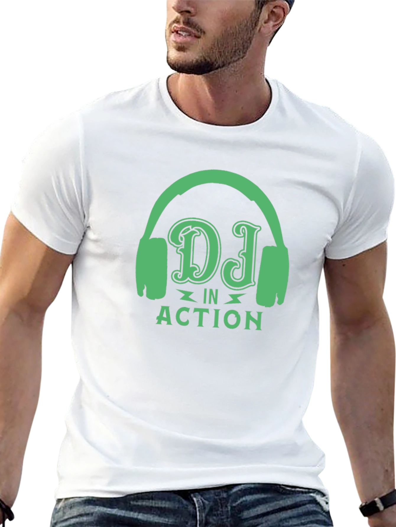 DJ in Action Black T-Shirt with Headphone Design
