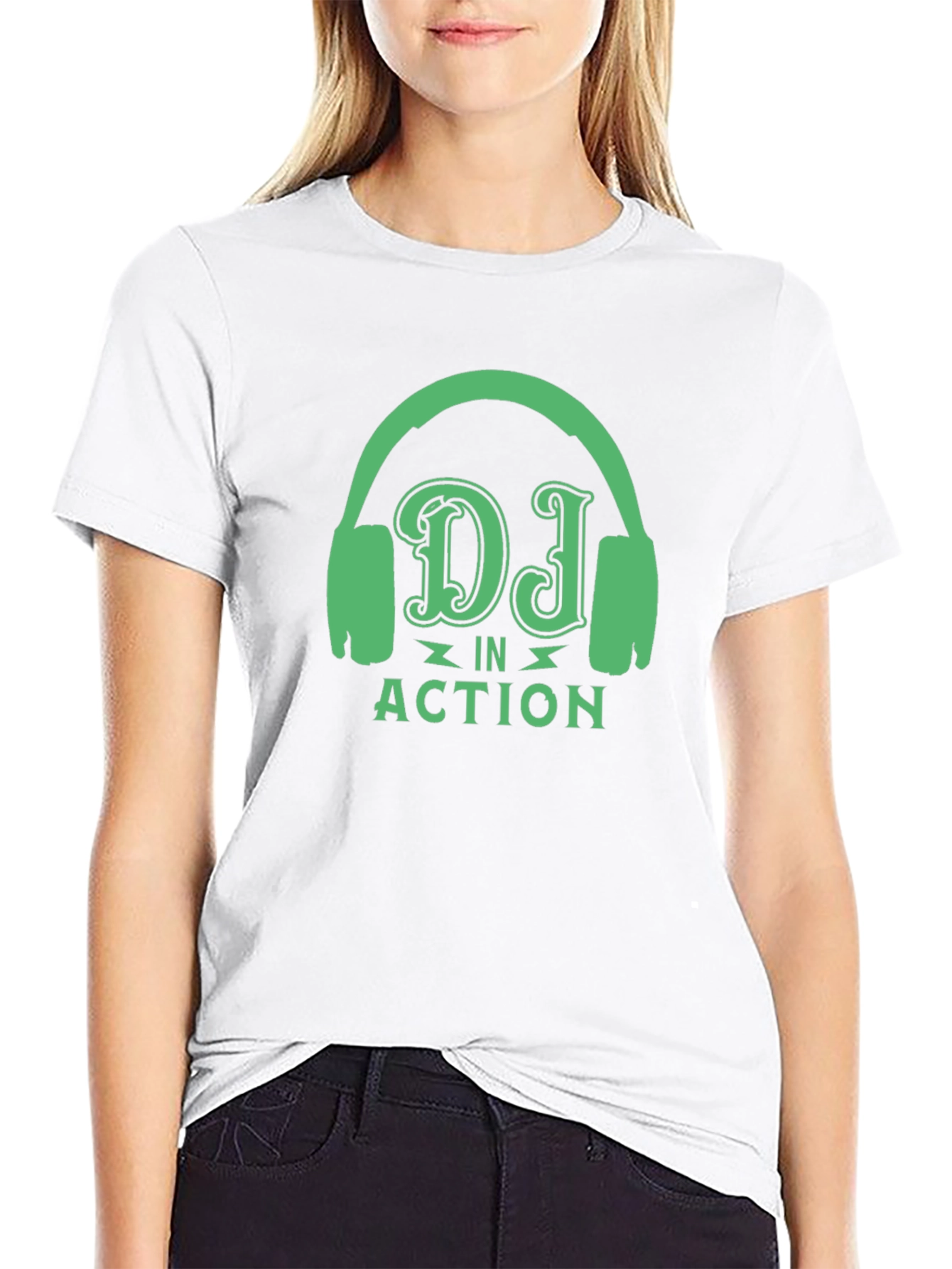 DJ in Action Black T-Shirt with Headphone Design