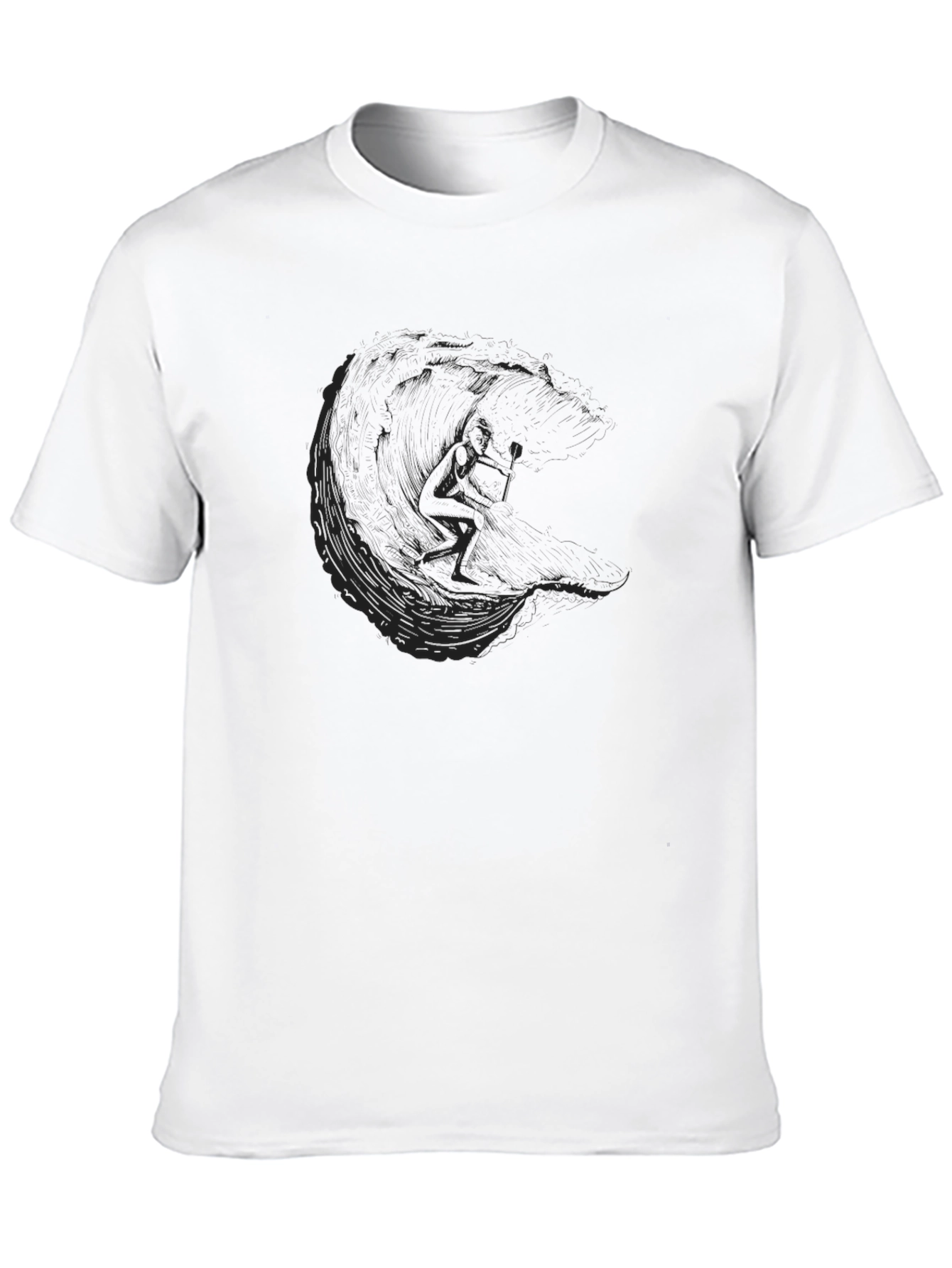 Mens Black T-Shirt with Surfer Graphic