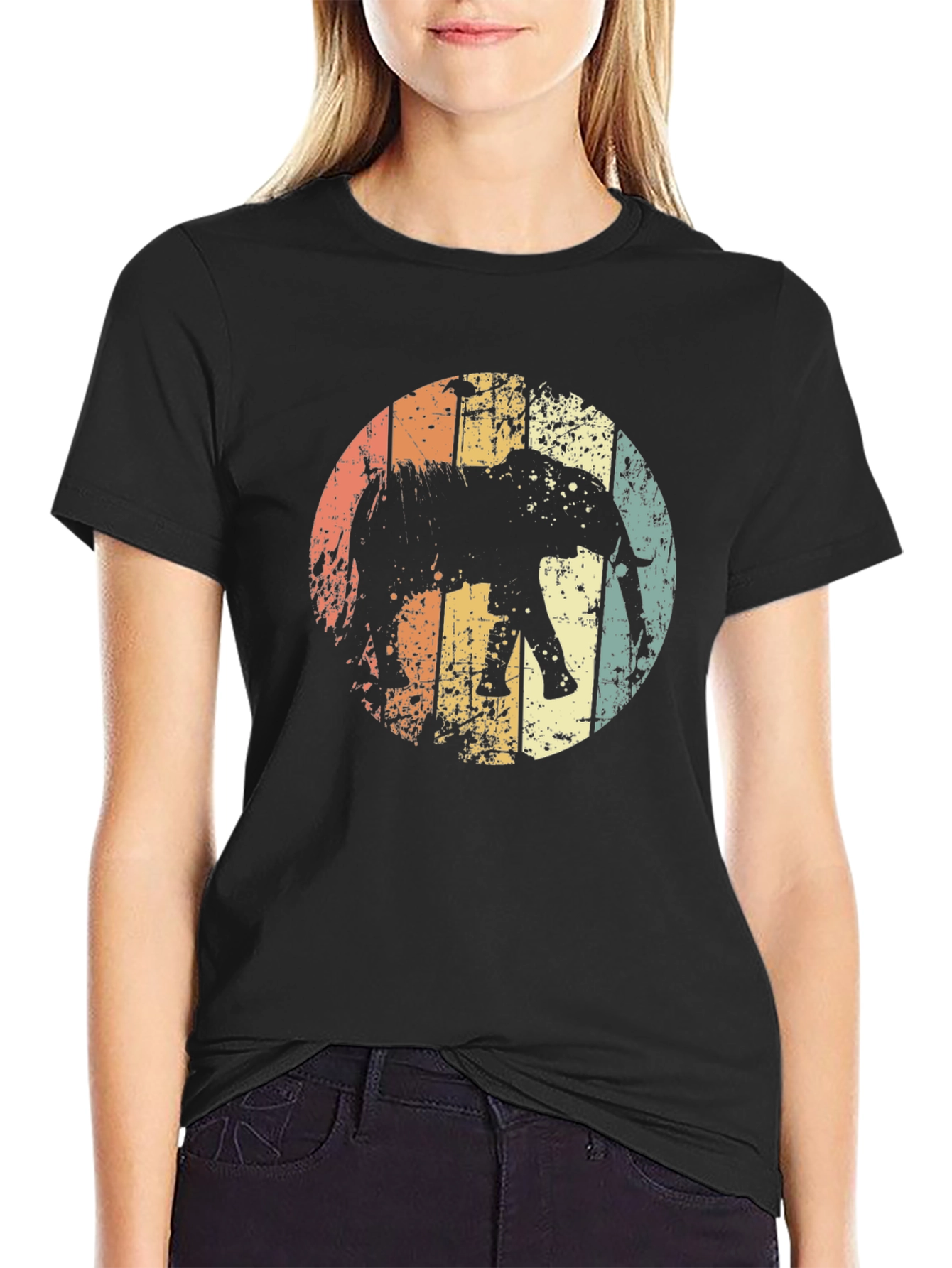 Retro Elephant Graphic T-Shirt - Unisex Black Tee