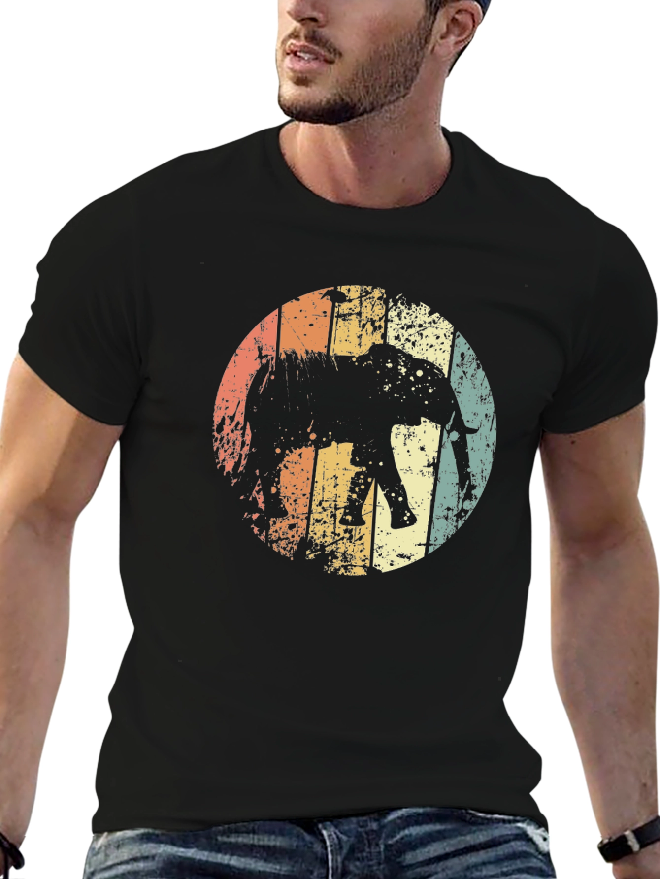 Retro Elephant Graphic T-Shirt - Unisex Black Tee