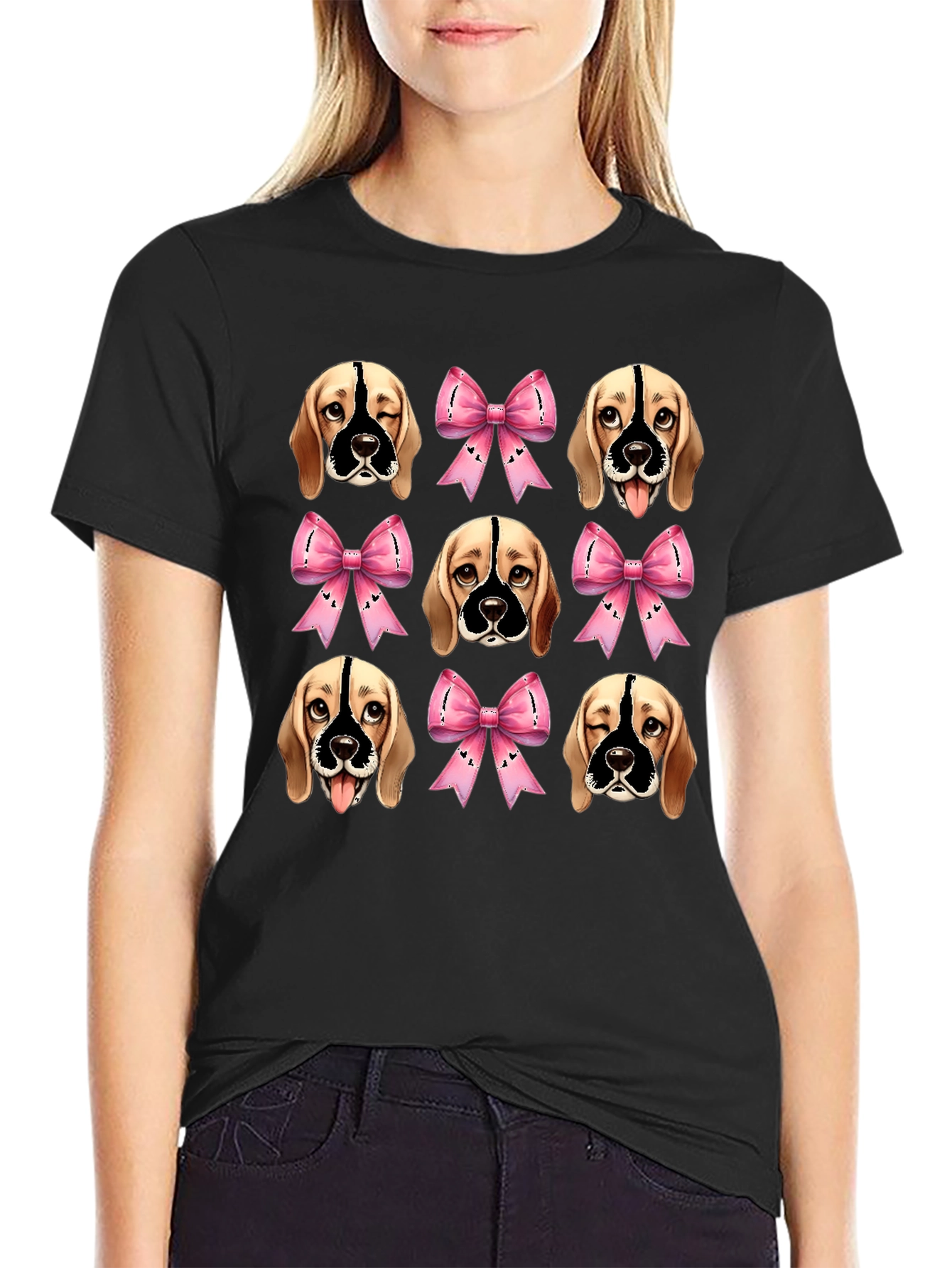 Dog Faces & Bows Black Graphic Tee