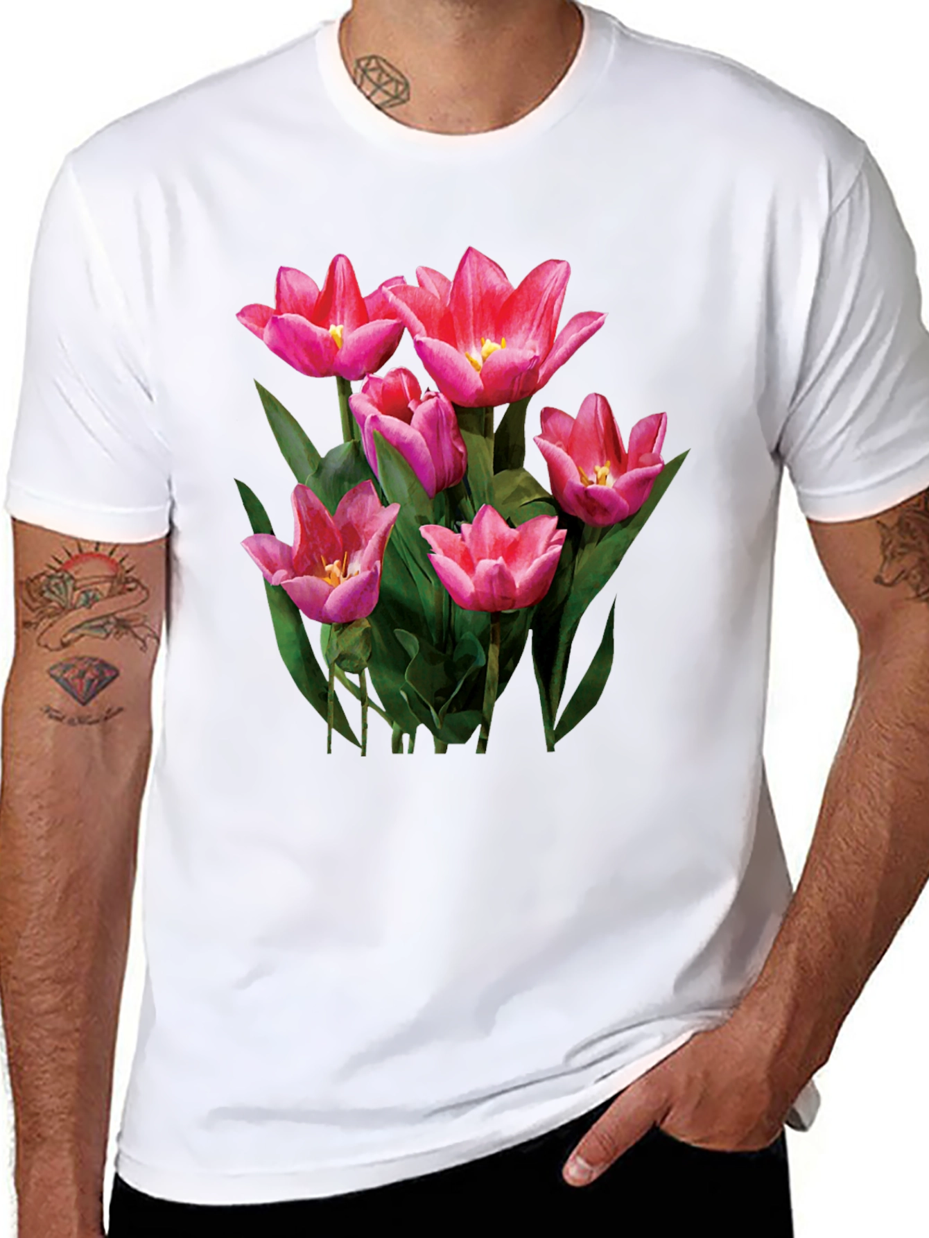 Floral Tulip Graphic Tee - Black T-Shirt