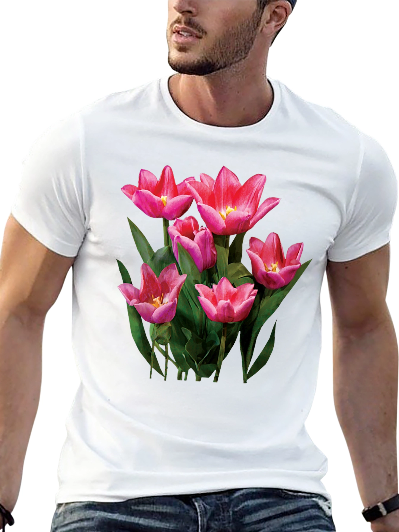 Floral Tulip Graphic Tee - Black T-Shirt