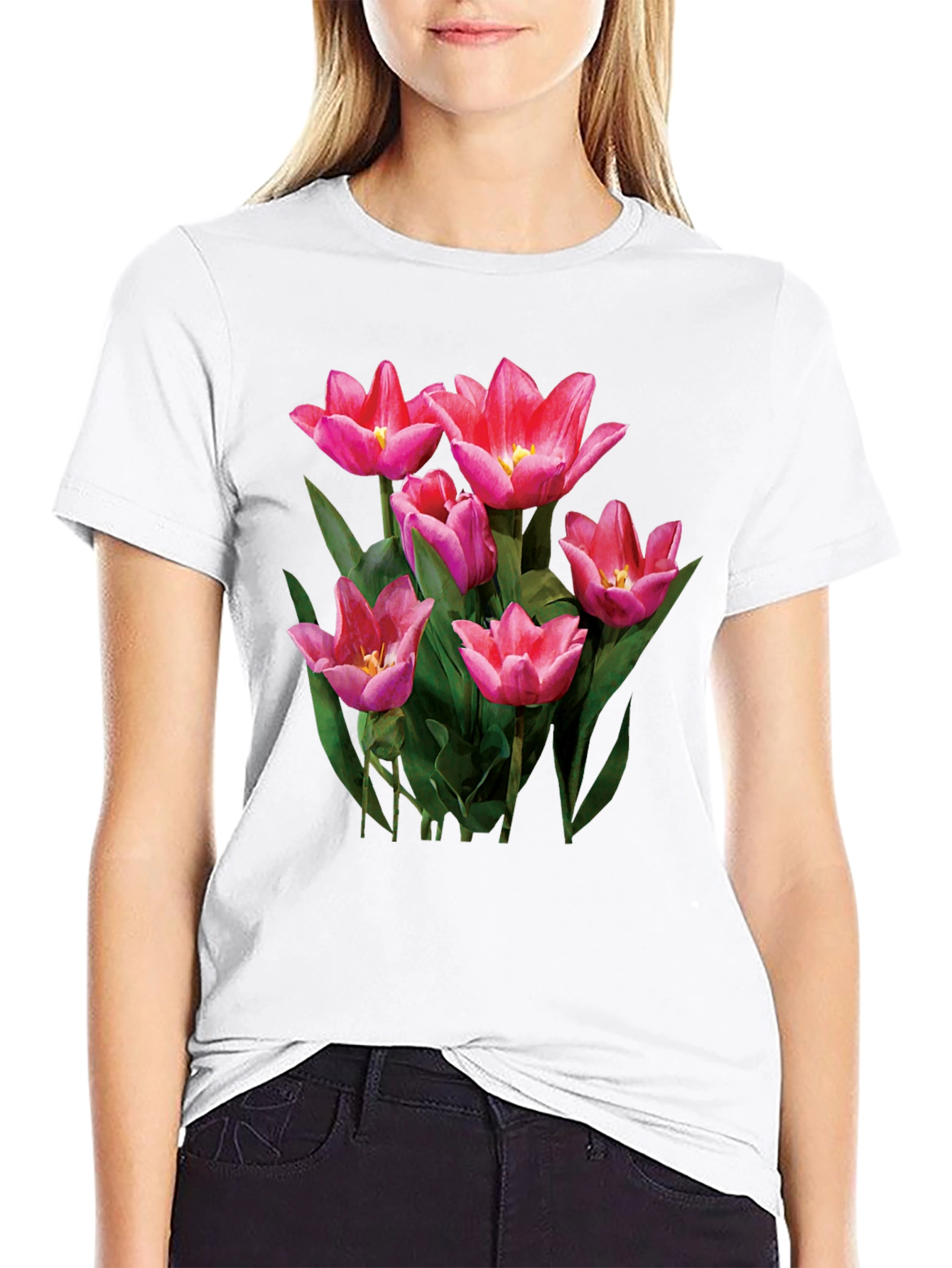 Floral Tulip Graphic Tee - Black T-Shirt