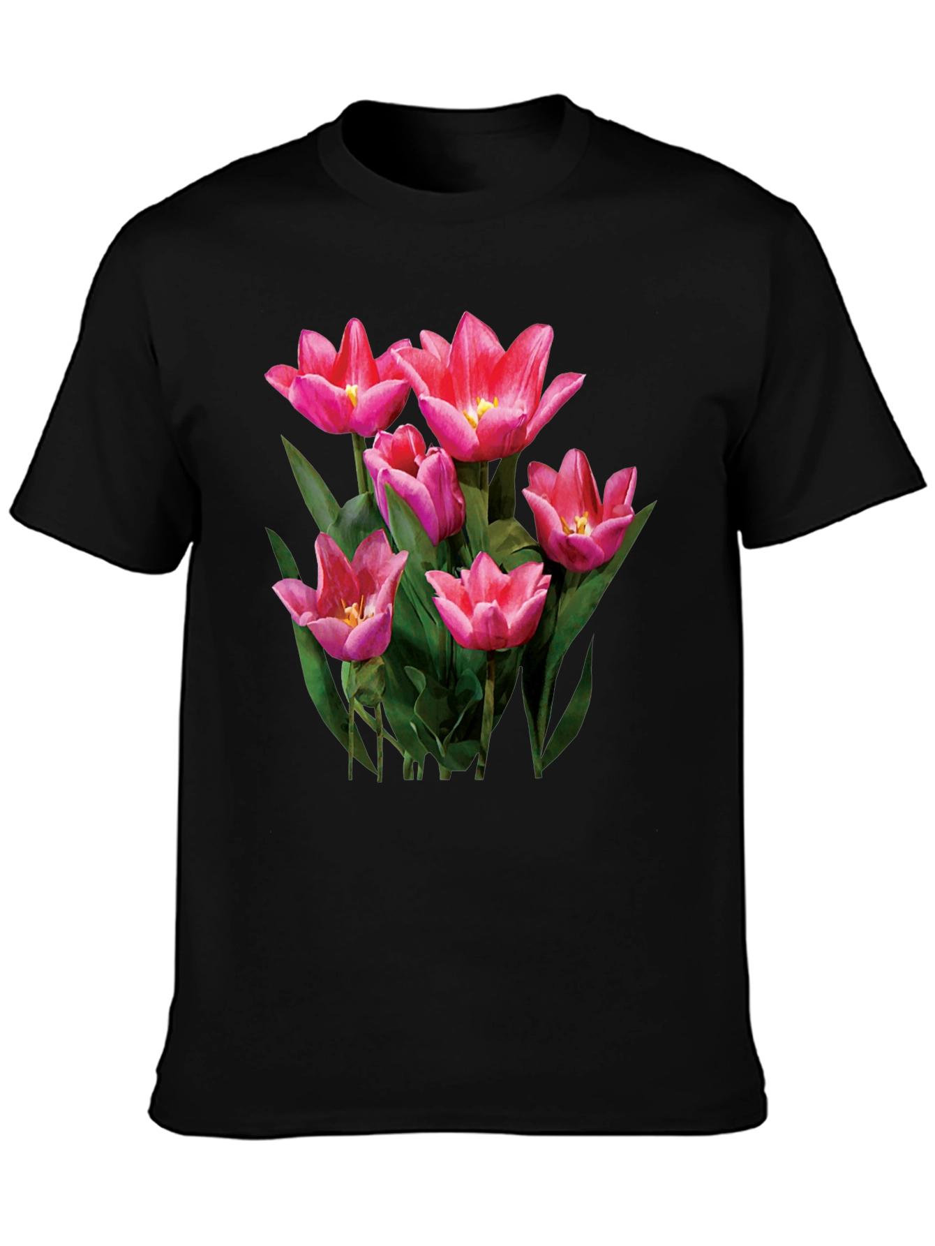 Floral Tulip Graphic Tee - Black T-Shirt