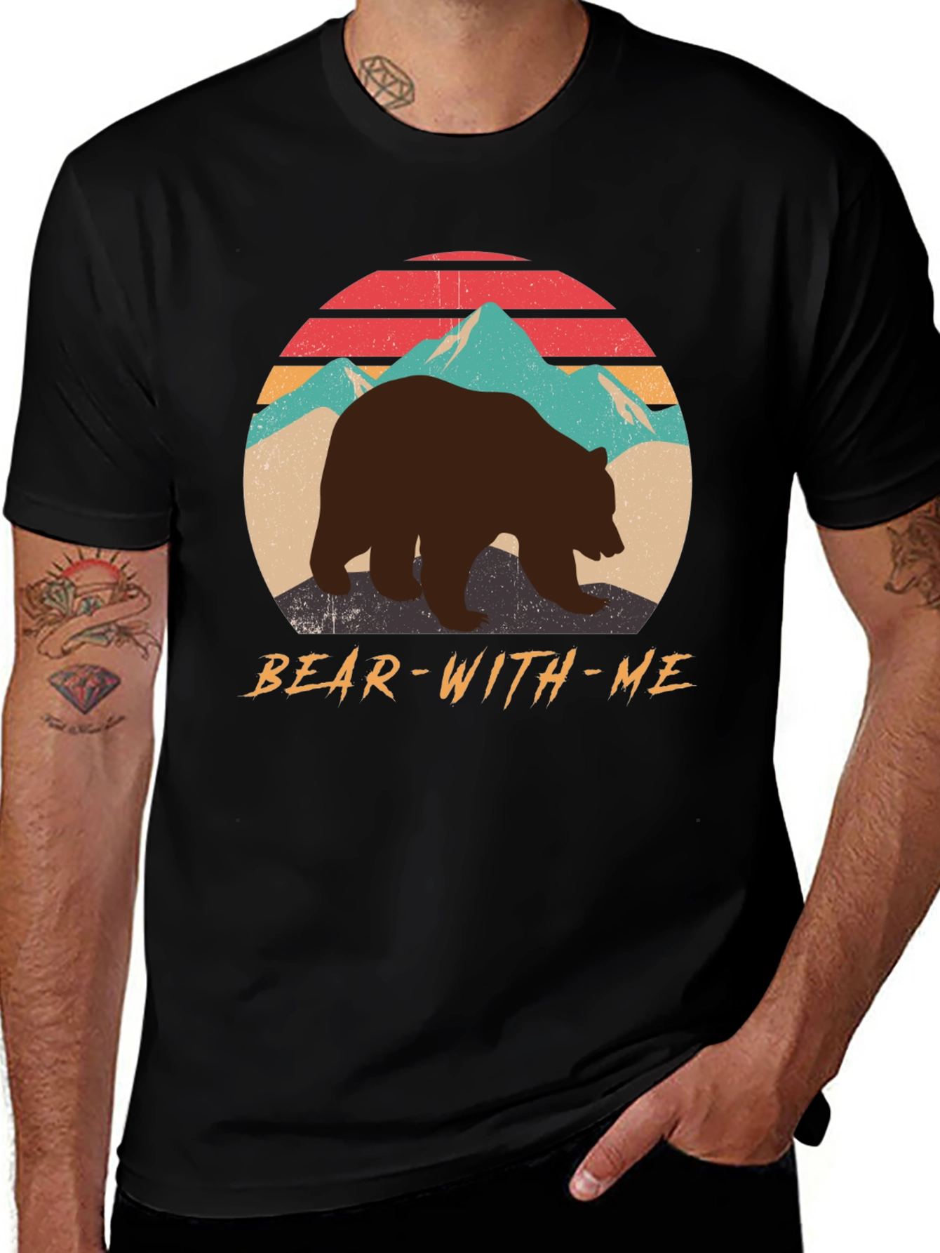 Bear With Me Graphic Tee - Retro Mountain Design